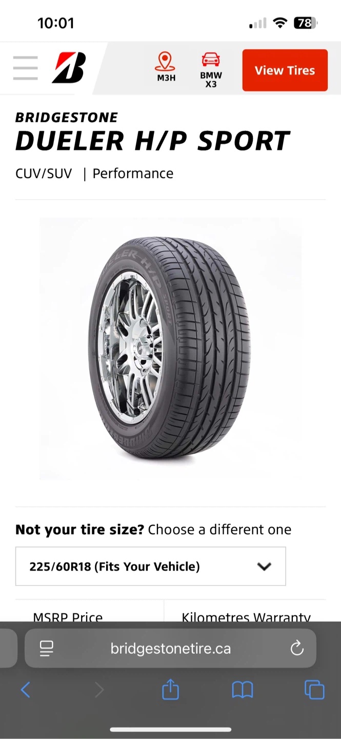 4 Bridgestone Dueler H/P Sport Tires 245/50R19