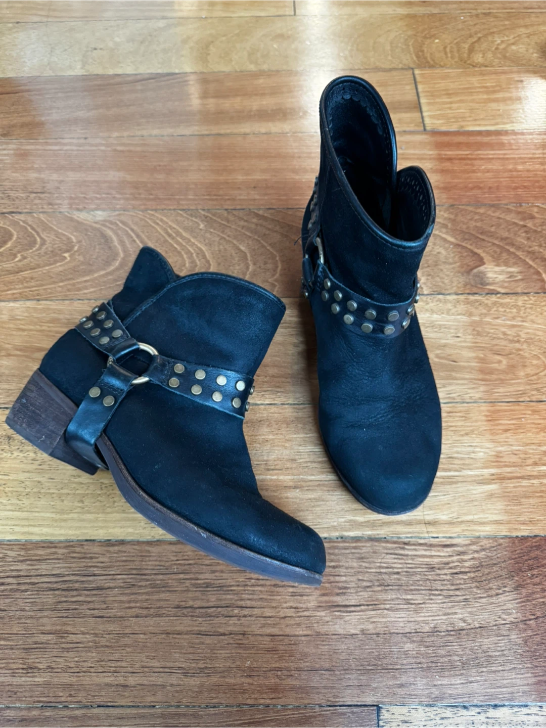 UGG Black Suede Ankle Boots with Studded Strap - Size 7