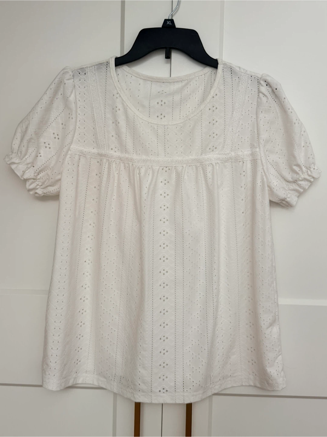 White Eyelet Short Sleeve Blouse XL