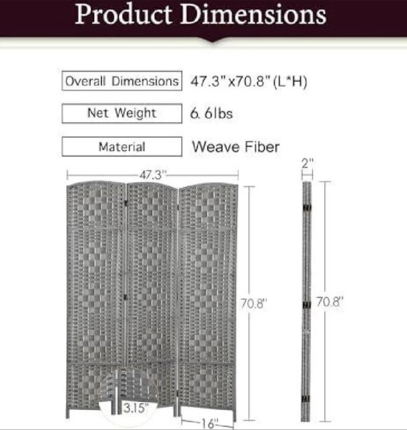 New in Box 6’ 3-Panel Room Divider (minor damage) - photo 5