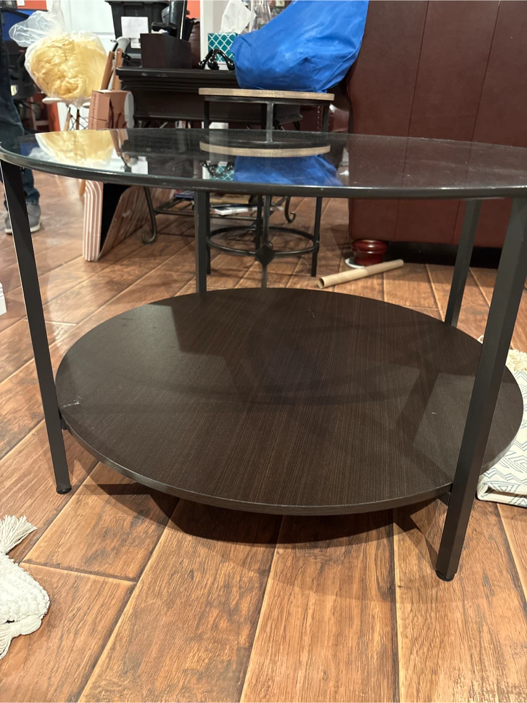 Round Coffee Table with Glass Top and Lower Shelf - photo 2
