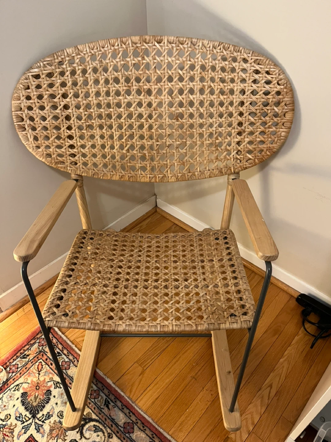 Woven Rattan and Wood Accent Chair