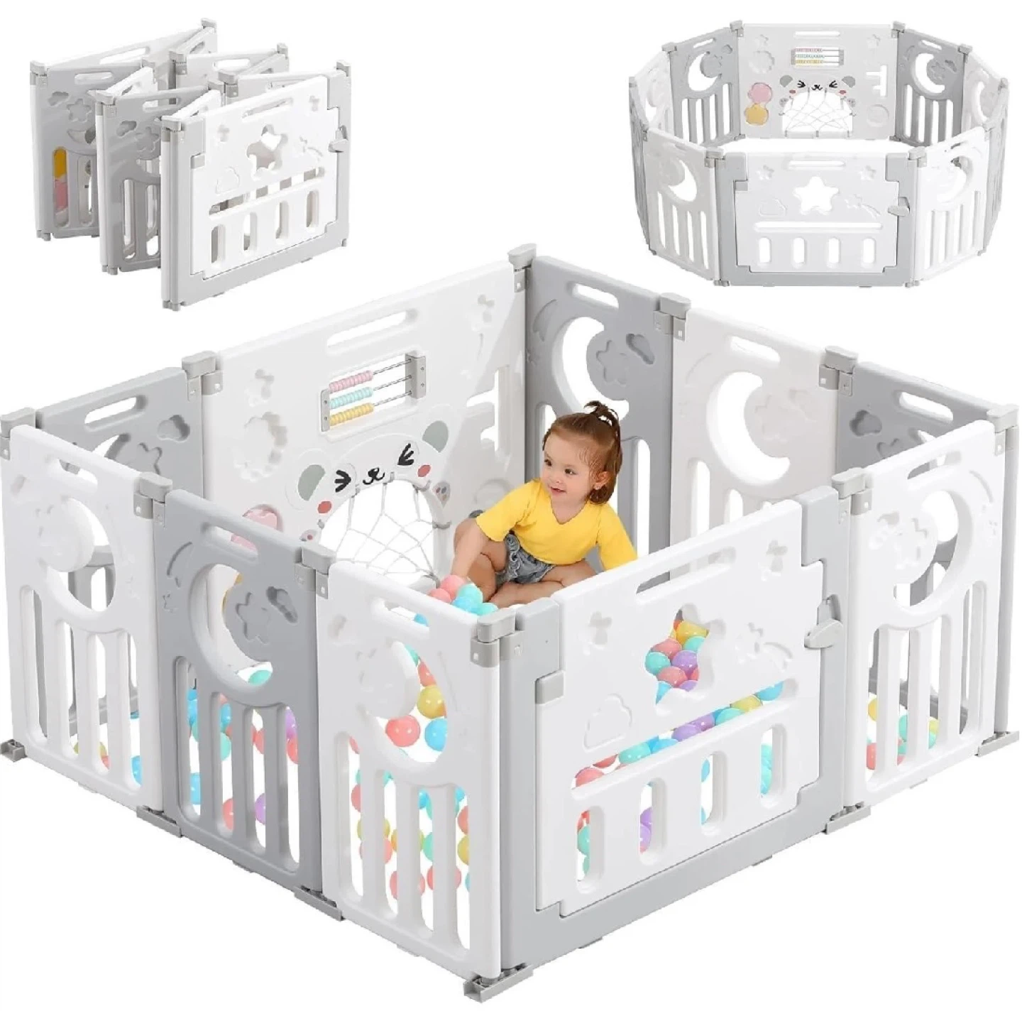Dripex Baby Playard,Grey/White