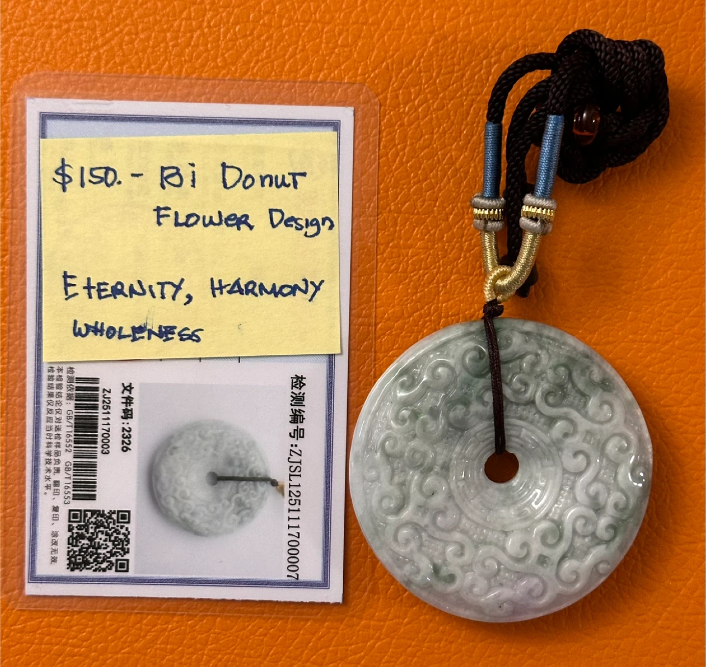 Jade authentic Donut Pendant with Flower Design - photo 3