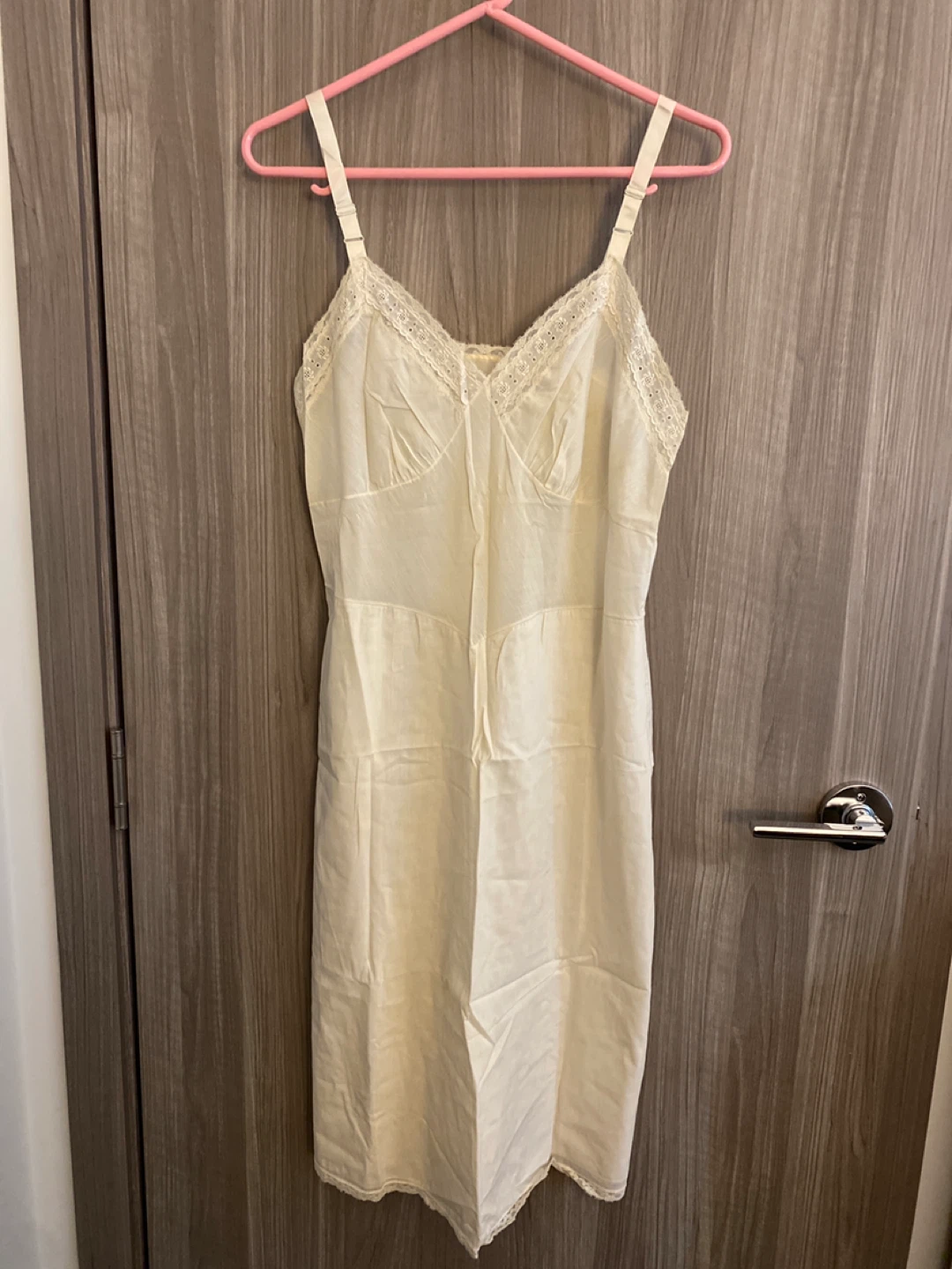 Vintage Cream Slip Dress with Lace Trim