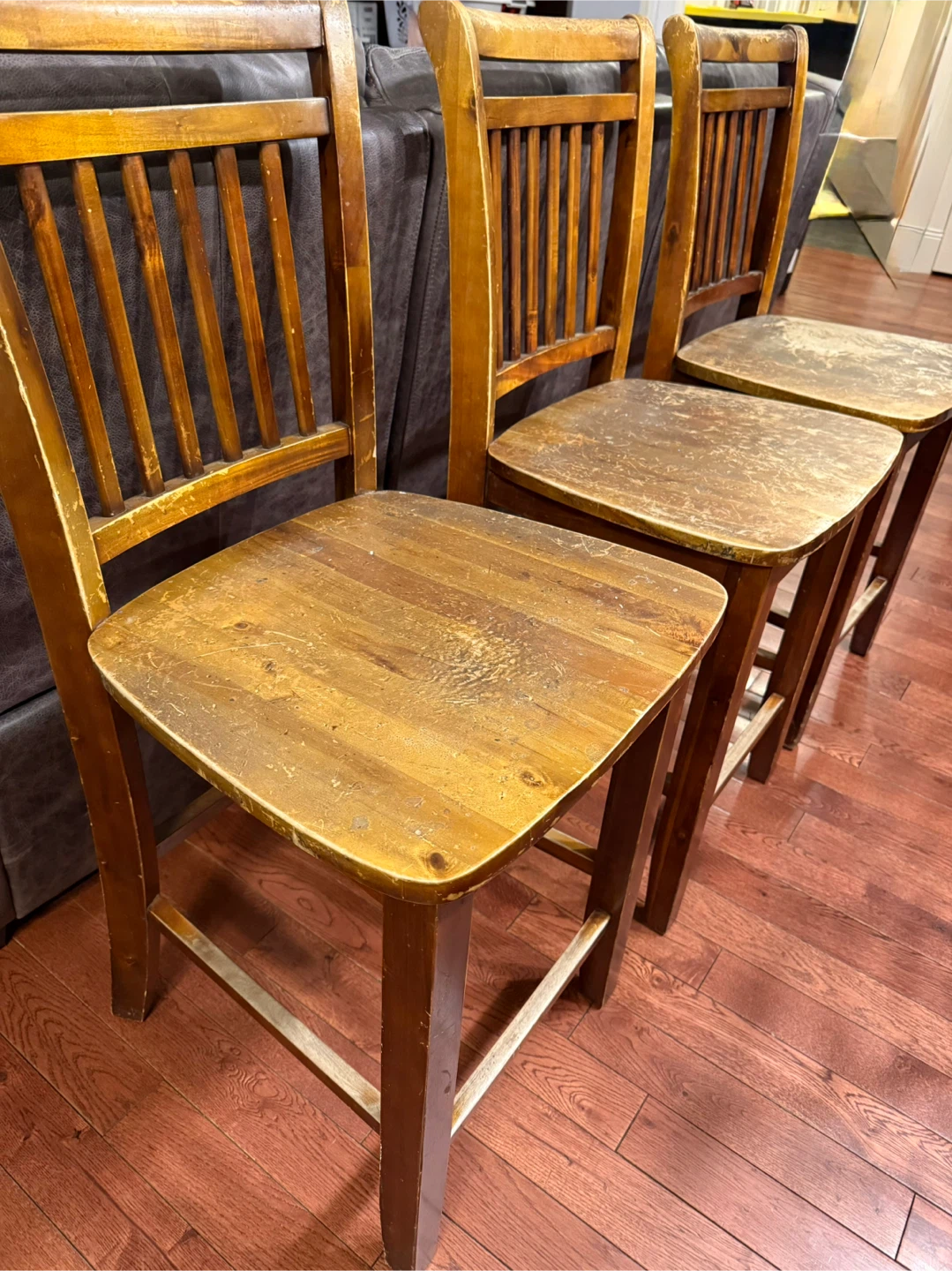Set of 3 Wooden Counter Stools