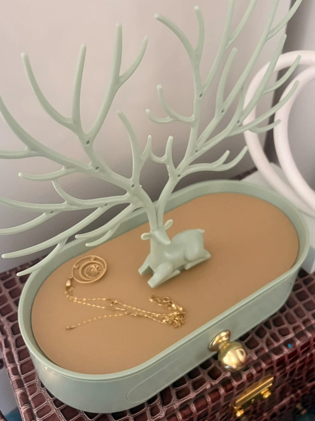 Mint Green Deer Antler Jewelry Organizer Tray with Drawer - photo 3