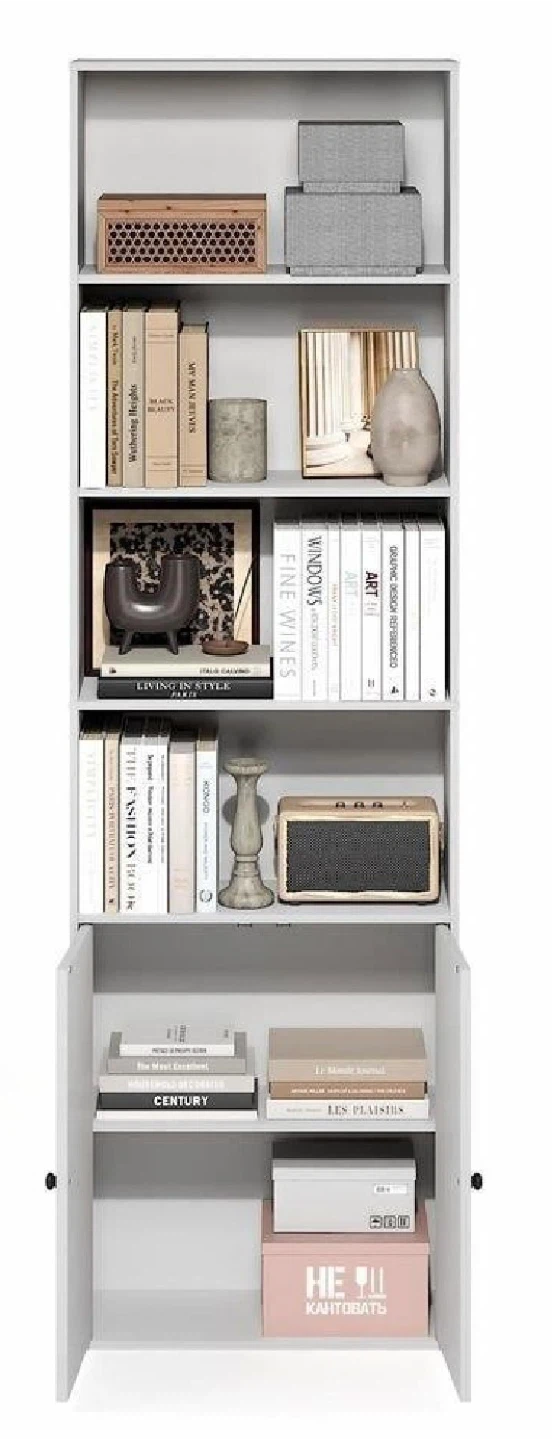 Tall White Wood 6-Shelf Bookcase