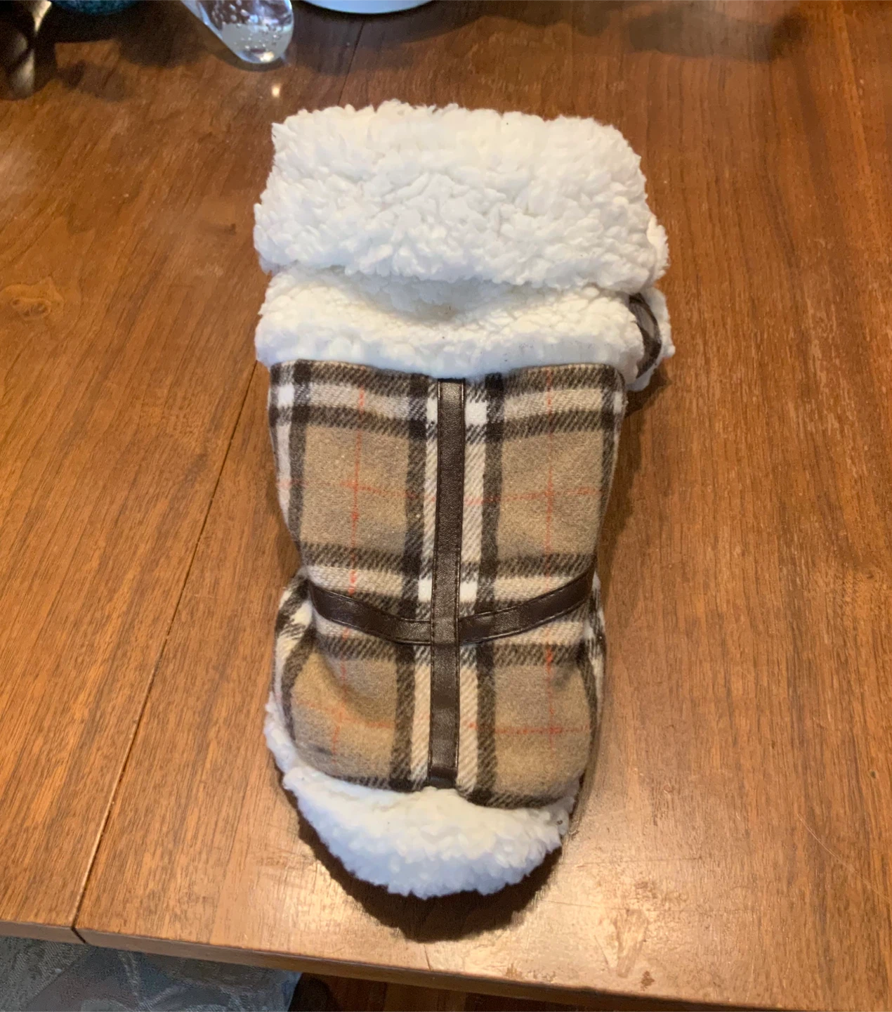 Pet Coat with Plaid Design and Sherpa Lining