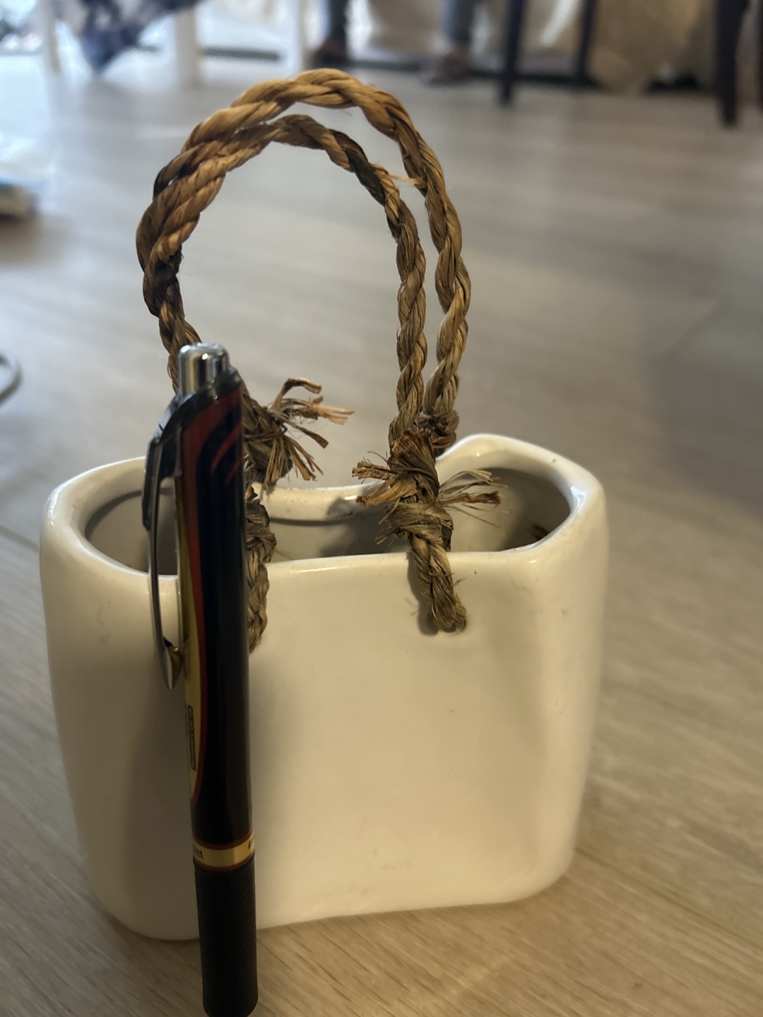 White Ceramic Bag Planter with Rope Handles - photo 3