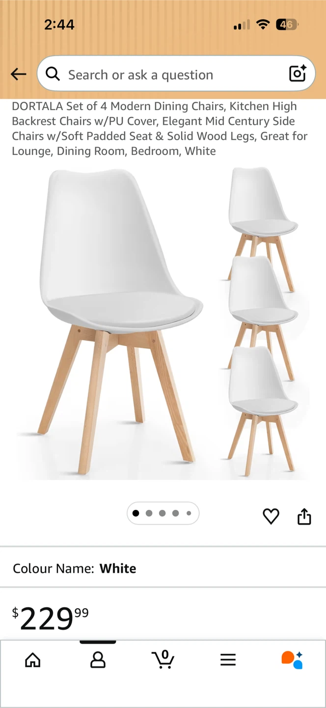 DORTALA Set of 4 Modern Dining Chairs - White