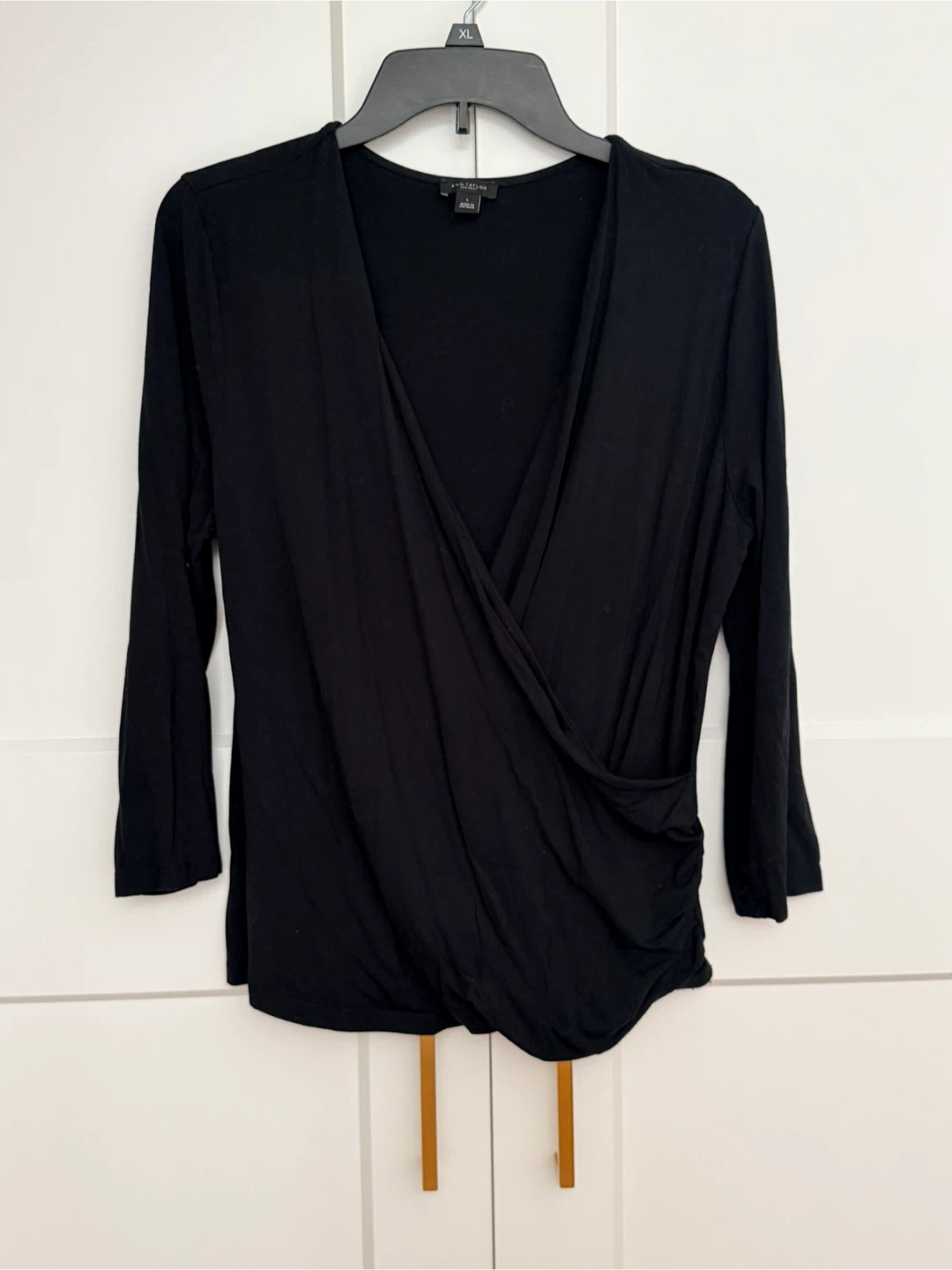Ann Taylor Black Ruched Wrap Top