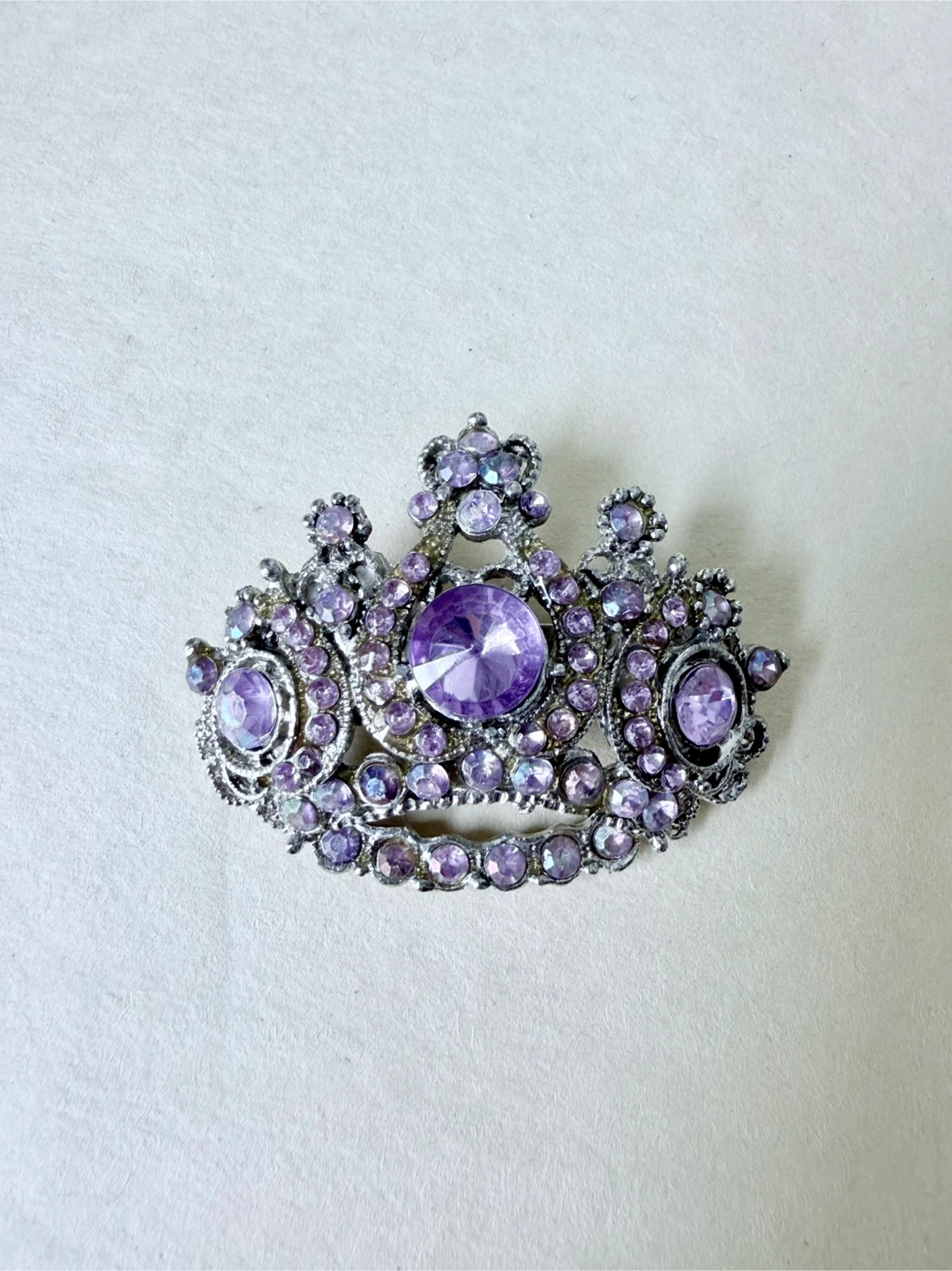 Purple Rhinestone Crown Brooch