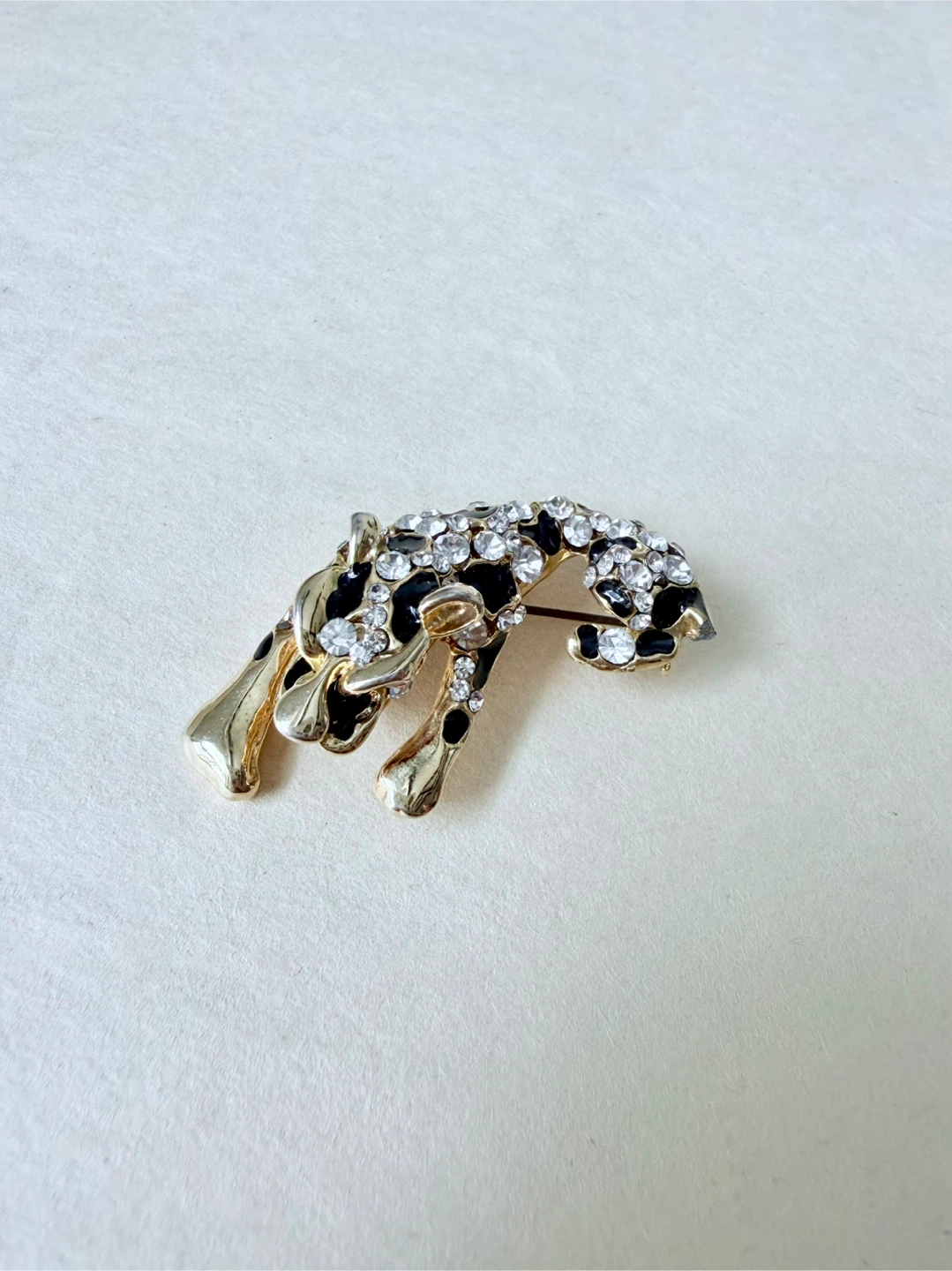 Gold-tone Leopard Brooch with Rhinestones