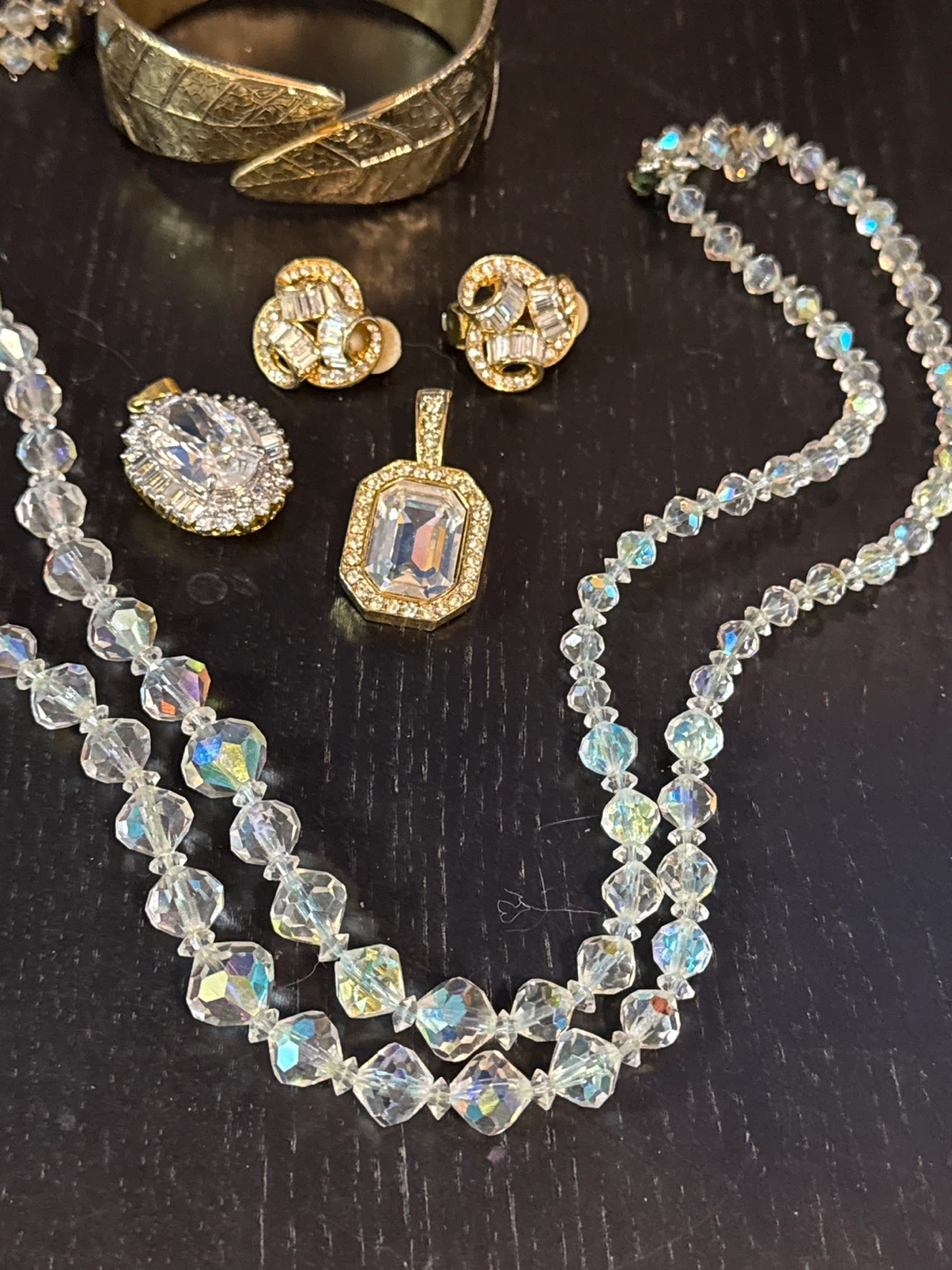 Vintage Crystal Bead Necklace and Pendant Set