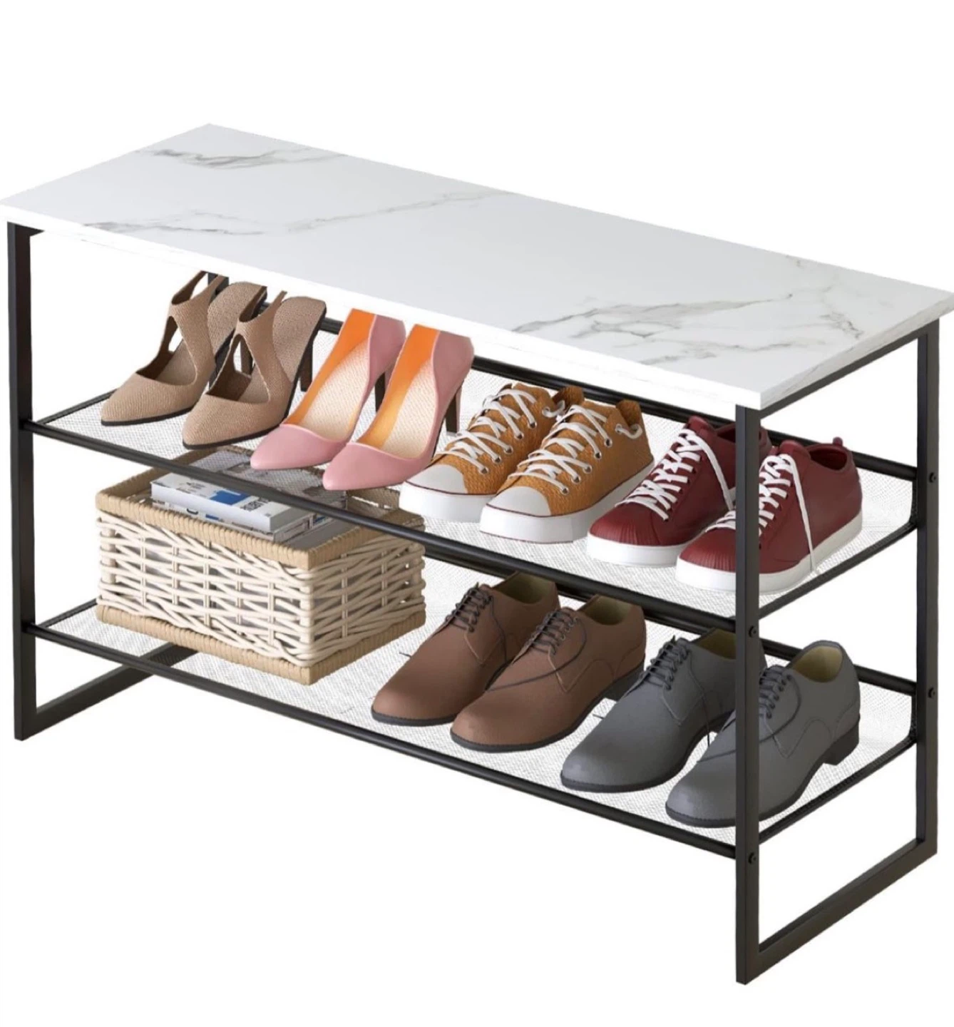 White Marble Shoe Rack Bench - photo 2