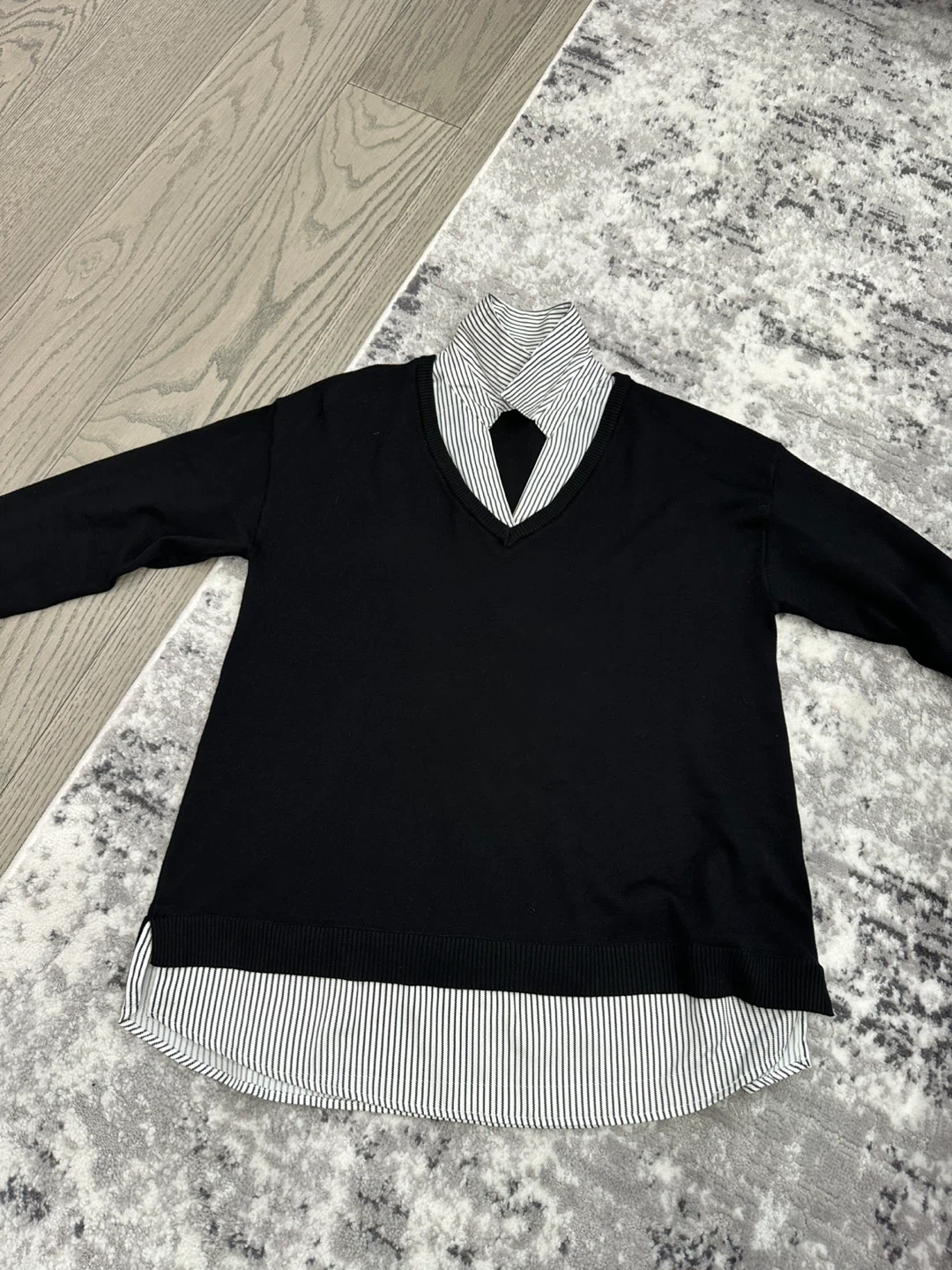 Black & White Striped Layered Long Sleeve Sweater