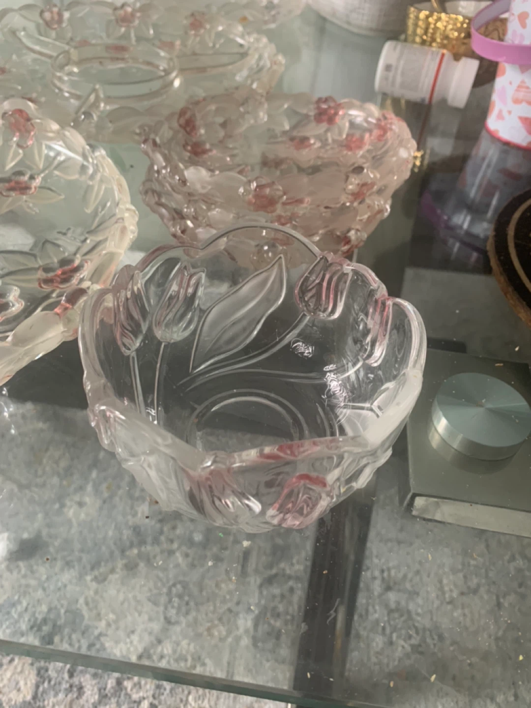 8 pieces Glass serving platter and bowl set with floral design - photo 3