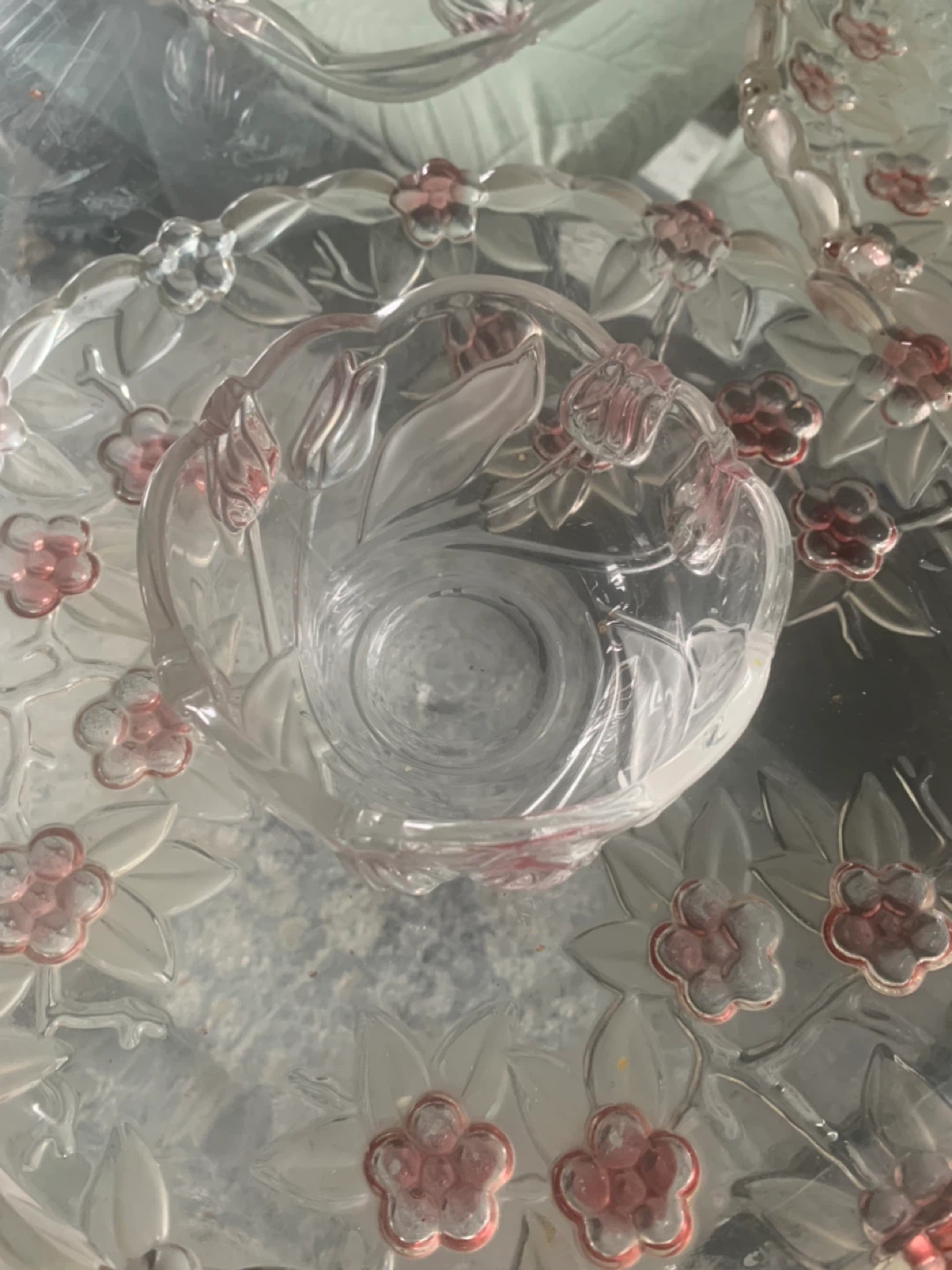 8 pieces Glass serving platter and bowl set with floral design - photo 2
