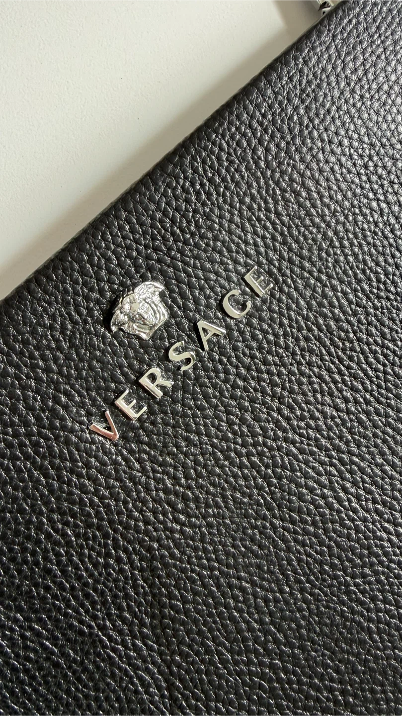 Versace Black Leather Pouch Bag with Medusa Logo