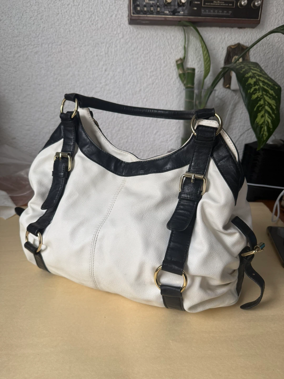 White and Black Hobo Handbag