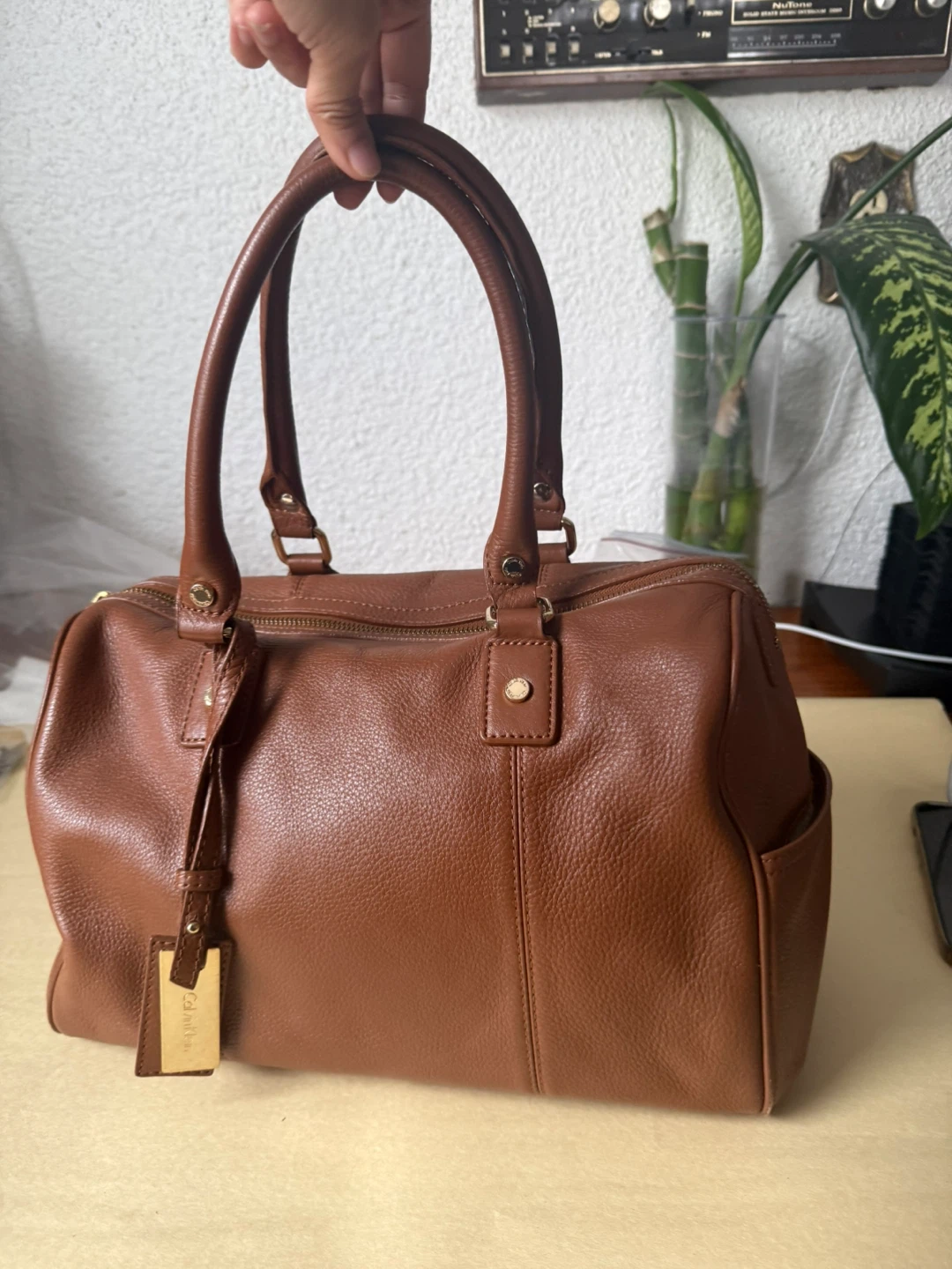 Calvin Klein Brown Leather Satchel Handbag
