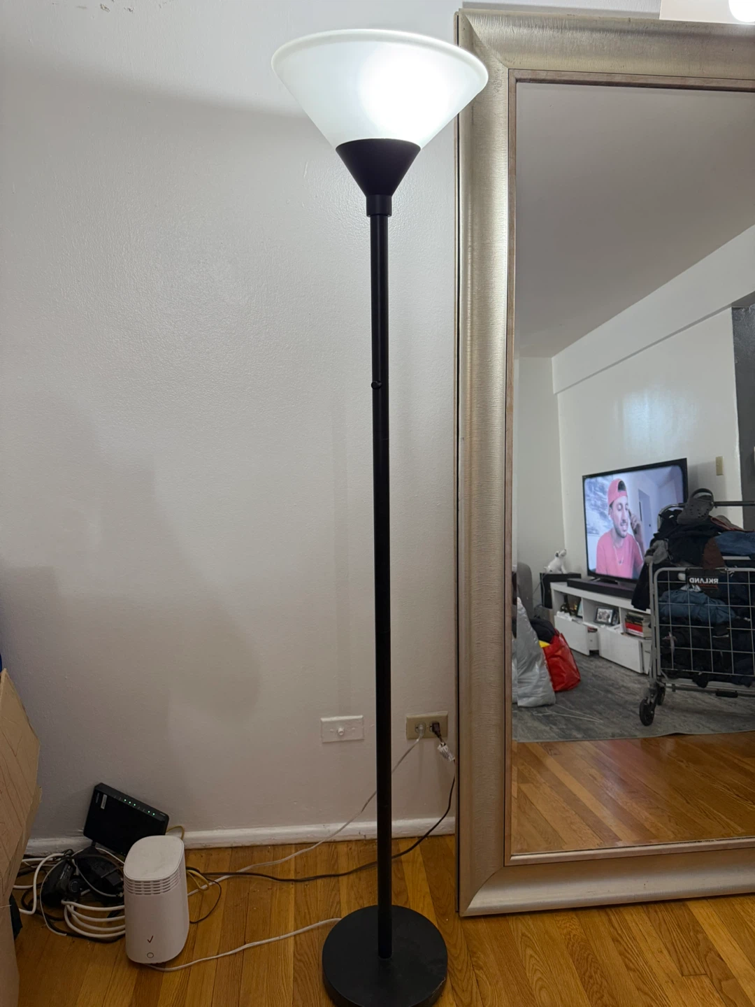 Black Floor Lamp with White Frosted Shade