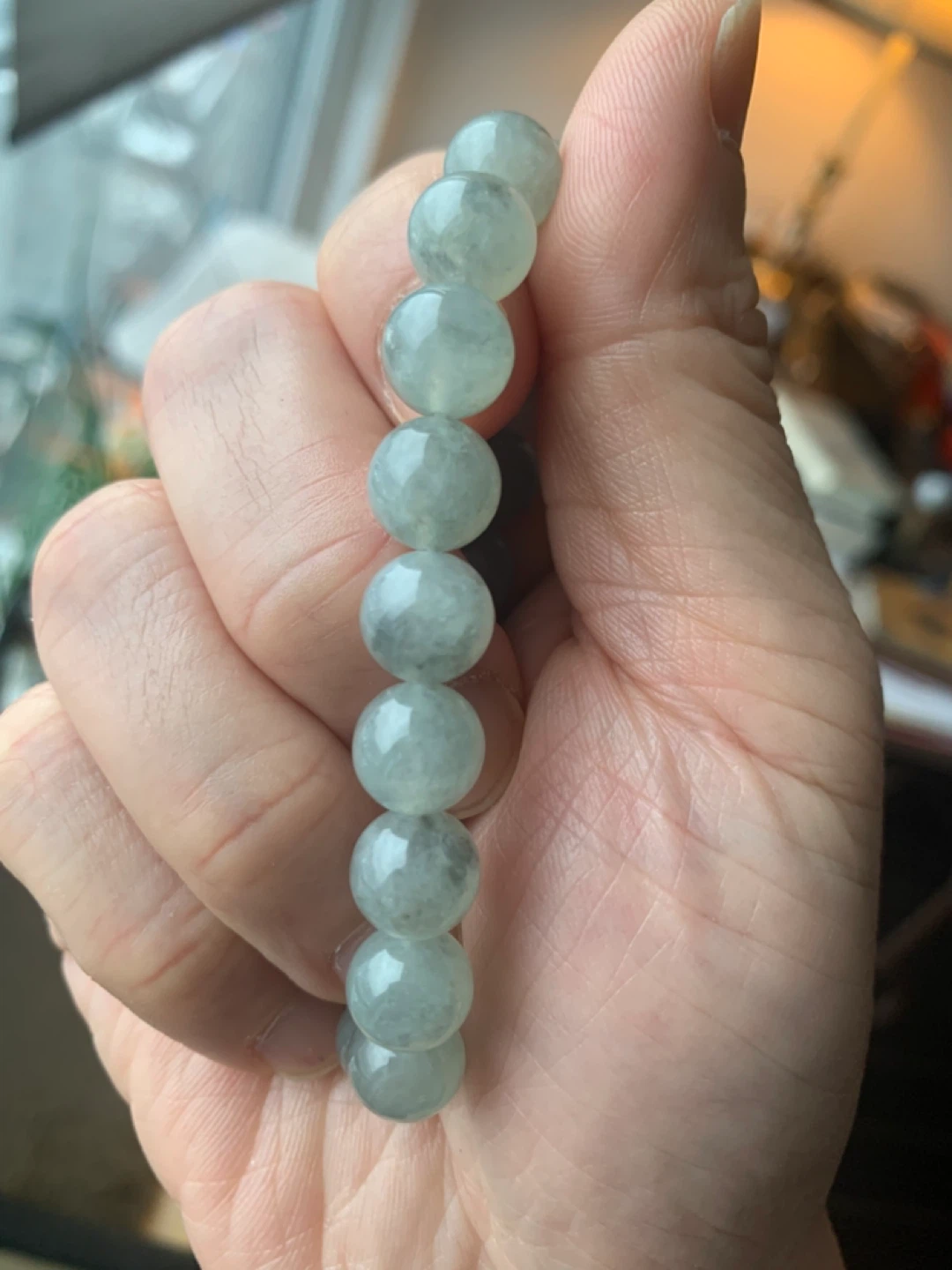 10mm Icy Burmese Wuji Jadeite - Ink Wash Style - photo 3