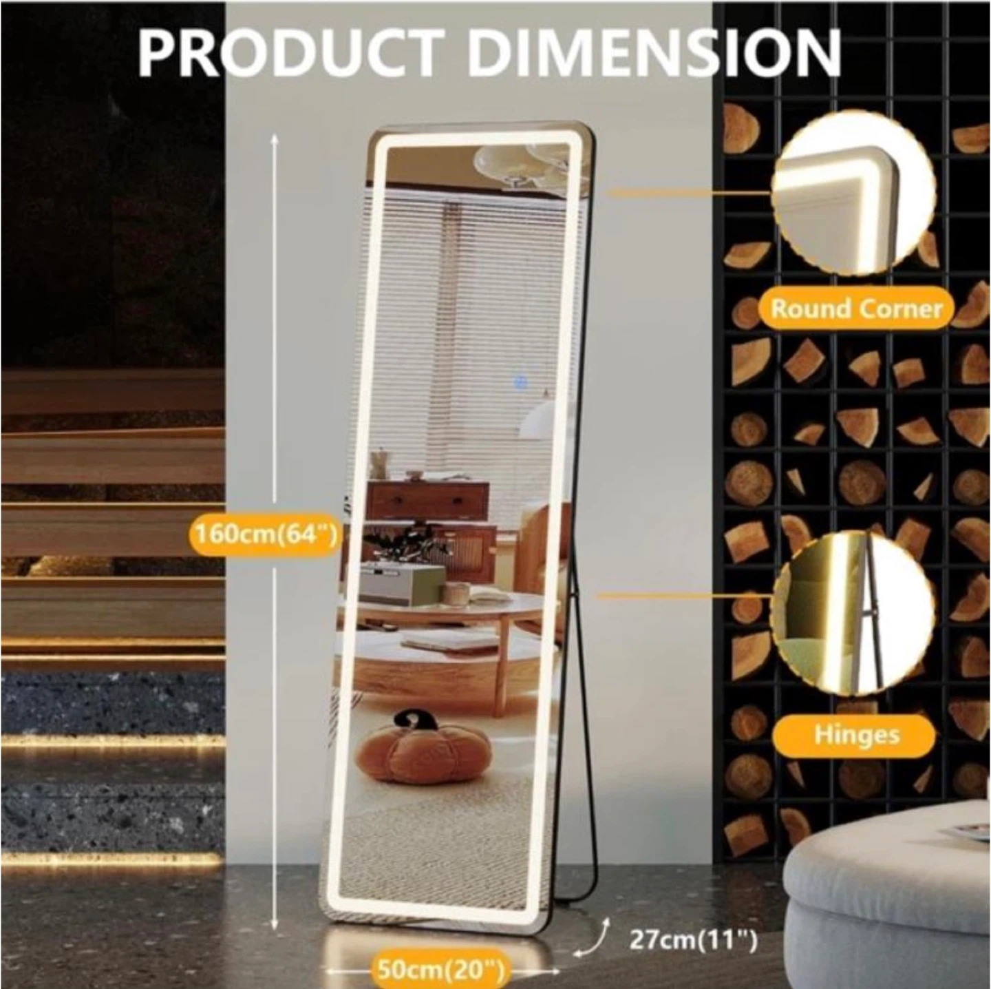 Full Length LED Mirror with 3 Light Colors - photo 3