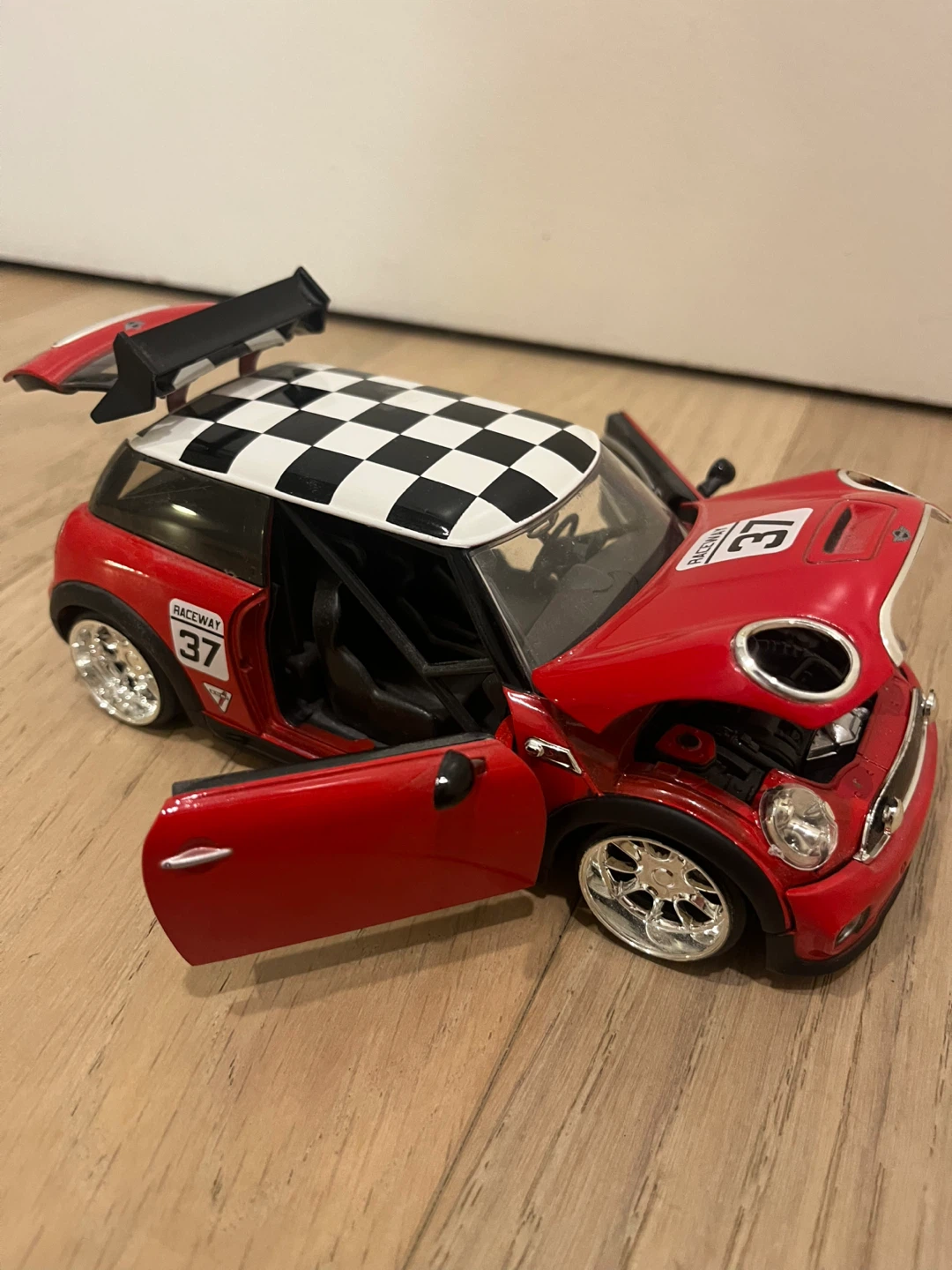 Red Mini Cooper Diecast Toy Car with Racing Decals - photo 2