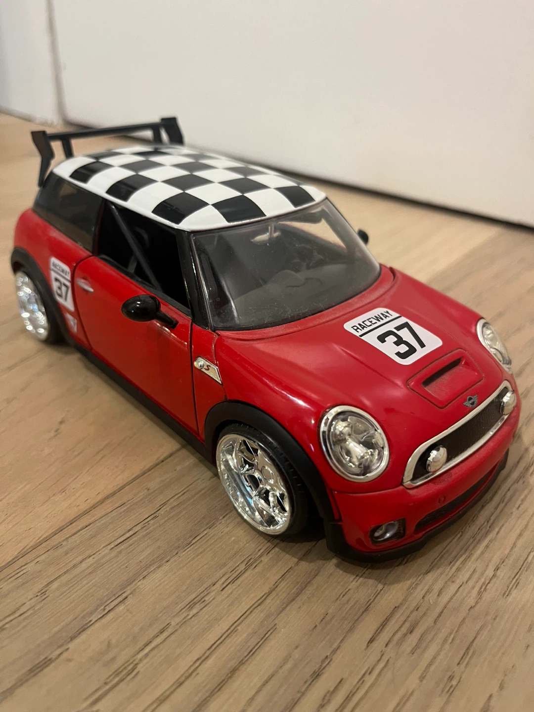 Red Mini Cooper Diecast Toy Car with Racing Decals