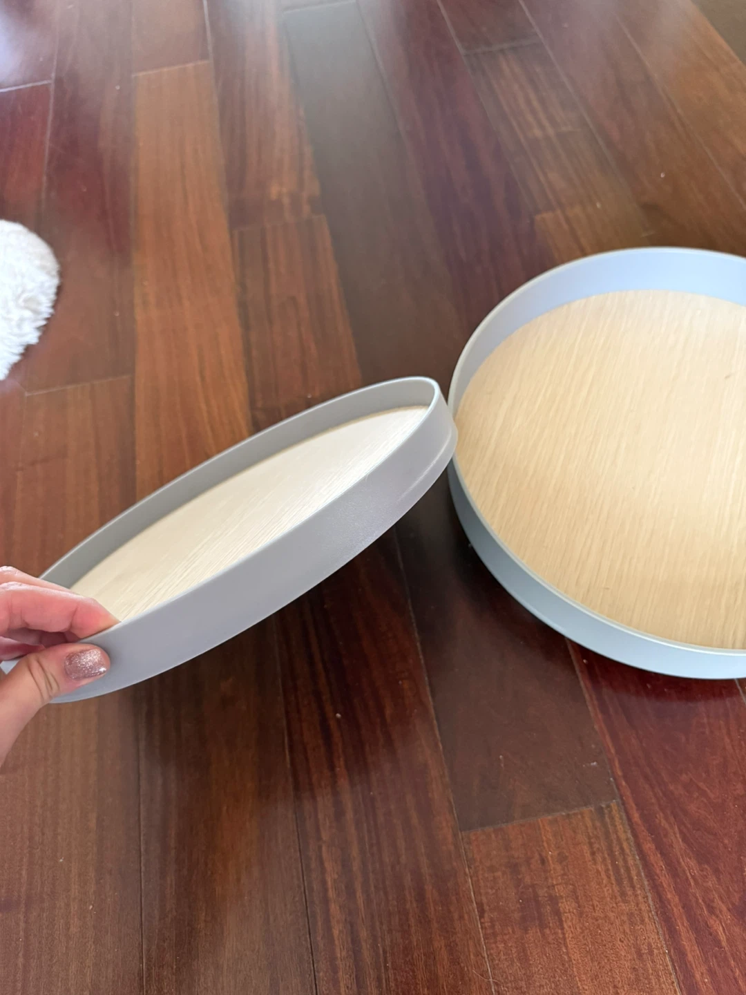 Round Serving Tray Set - Grey & Wood Grain - photo 3
