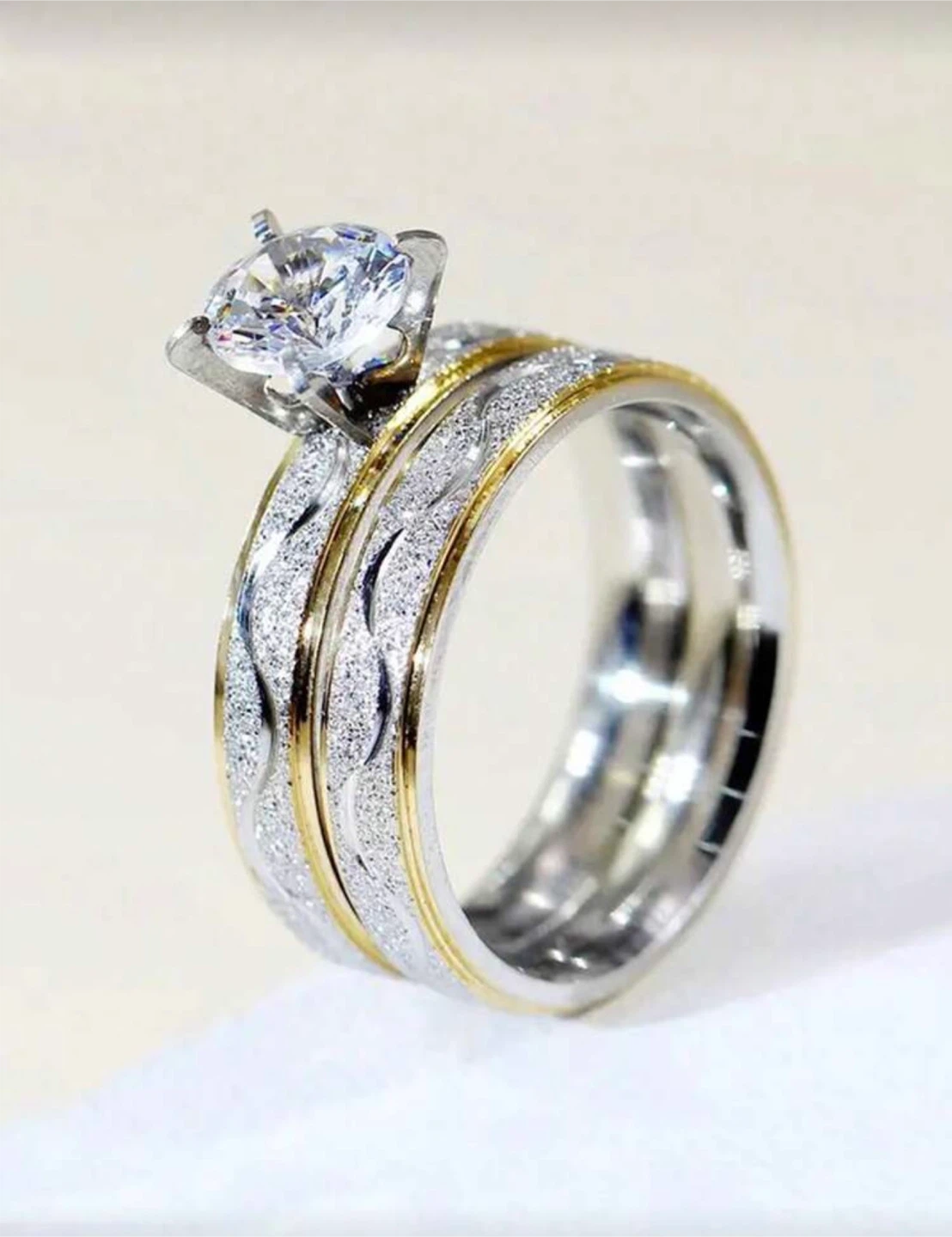Two-Piece Wedding Ring Set with Clear Stone - photo 3