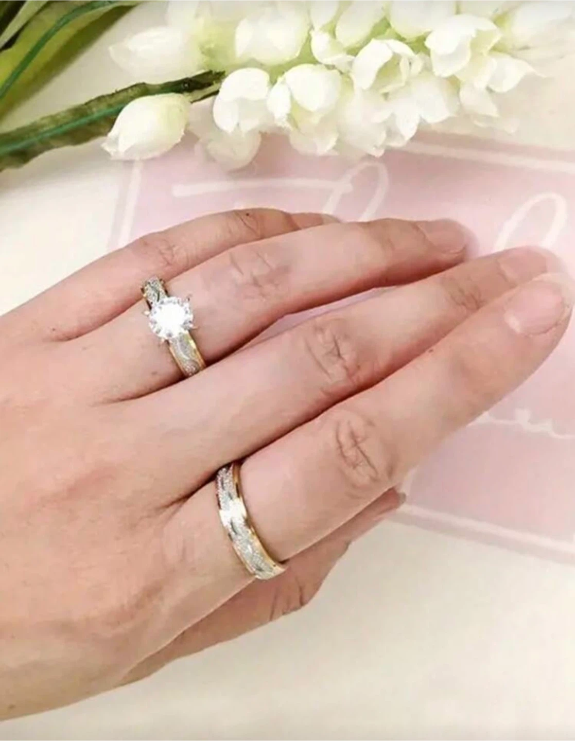 Two-Piece Wedding Ring Set with Clear Stone - photo 2