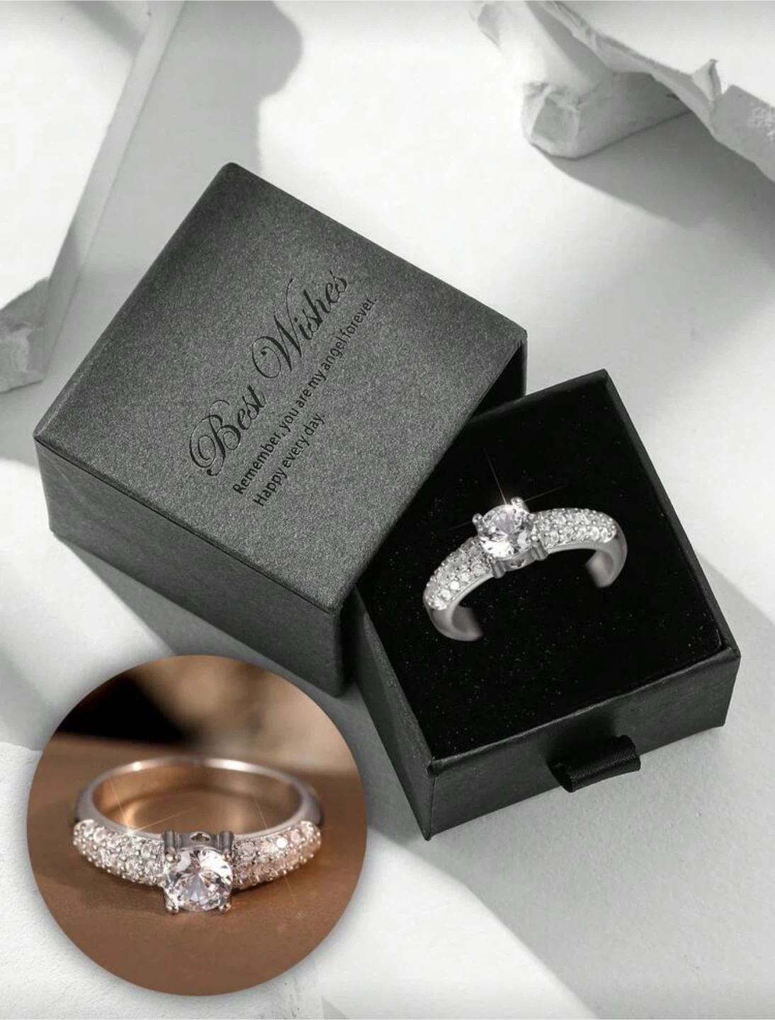 Silver Rhinestone Ring with Gift Box