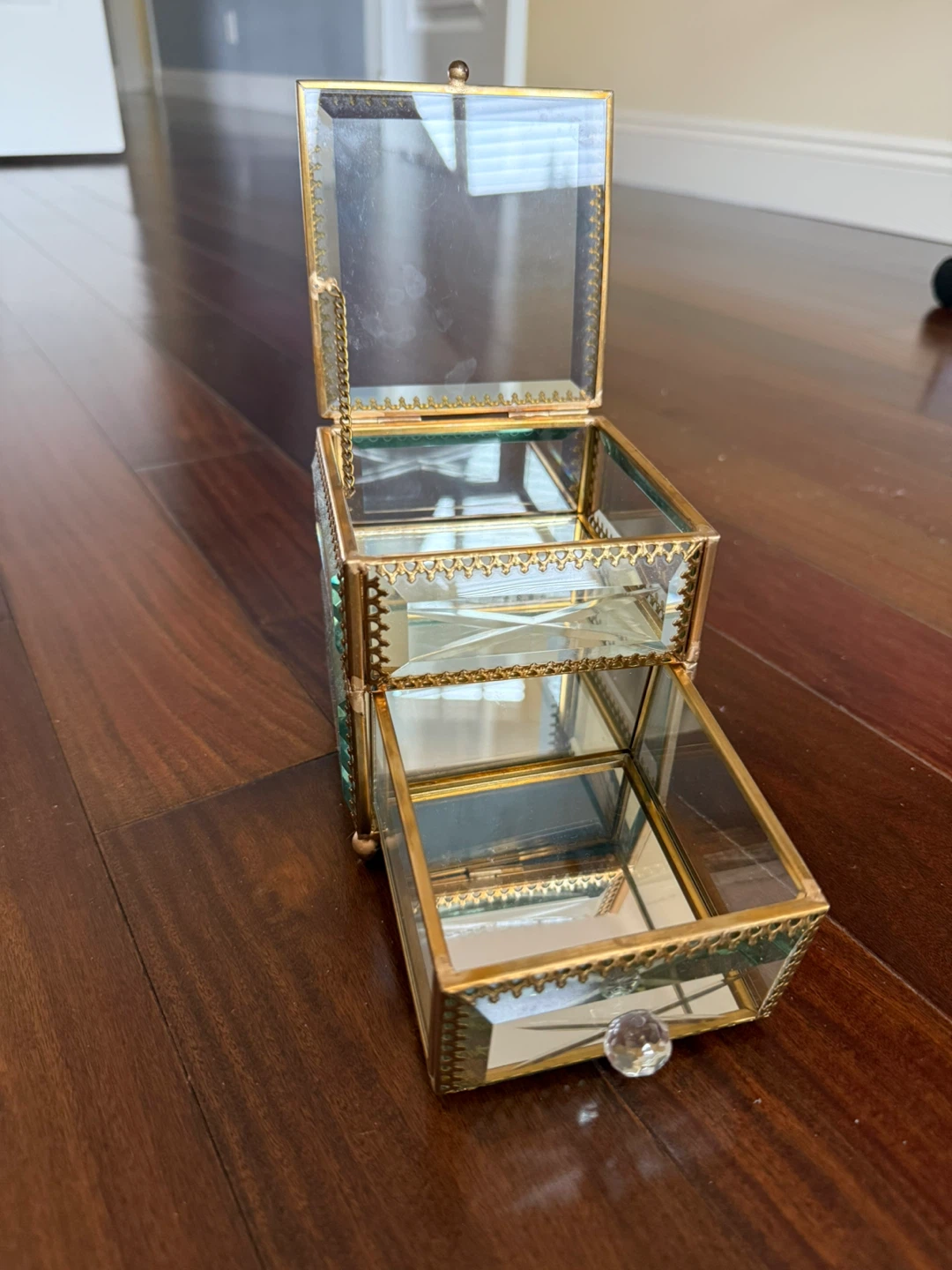 Glass and Brass Jewelry Box with Drawer - photo 5