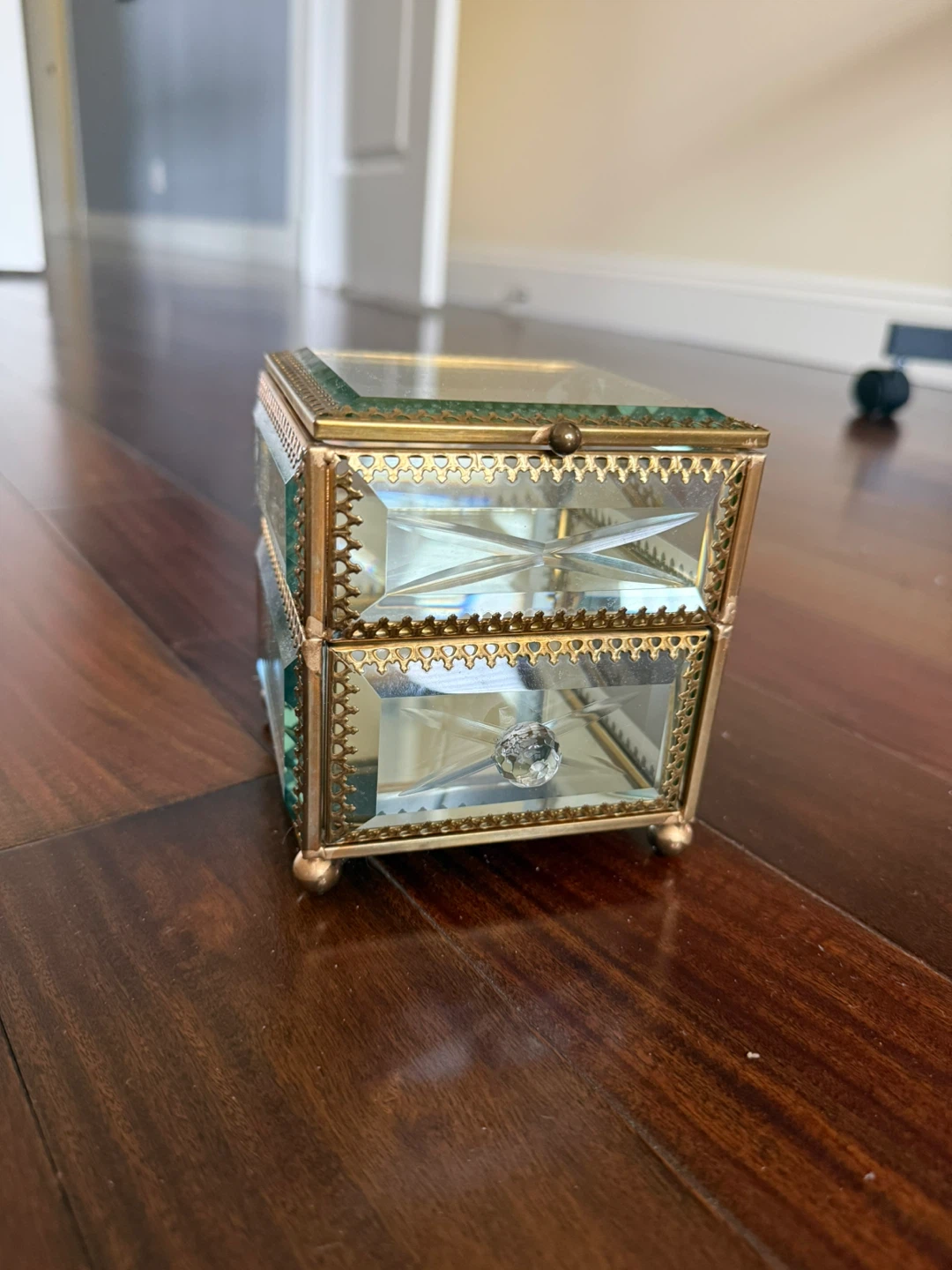 Glass and Brass Jewelry Box with Drawer