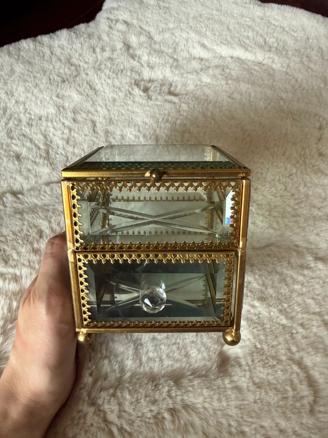 Glass and Brass Jewelry Box with Drawer - photo 2