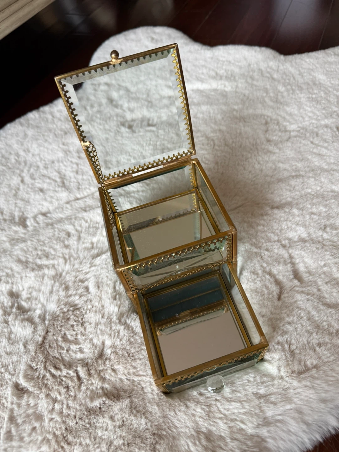 Glass and Brass Jewelry Box with Drawer - photo 3