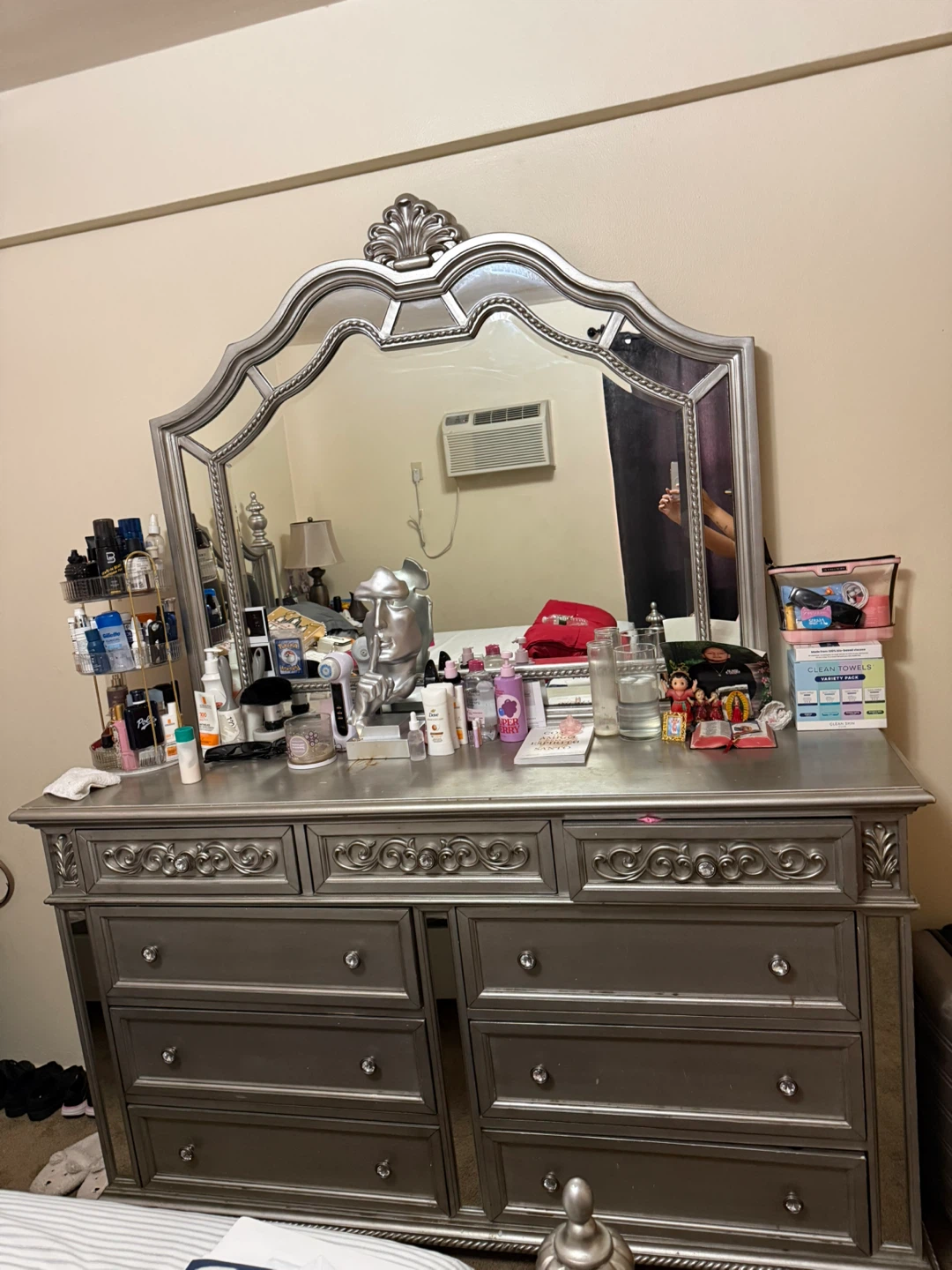 Glam Silver Tufted Bed Frame with Mirrored Accents - photo 2