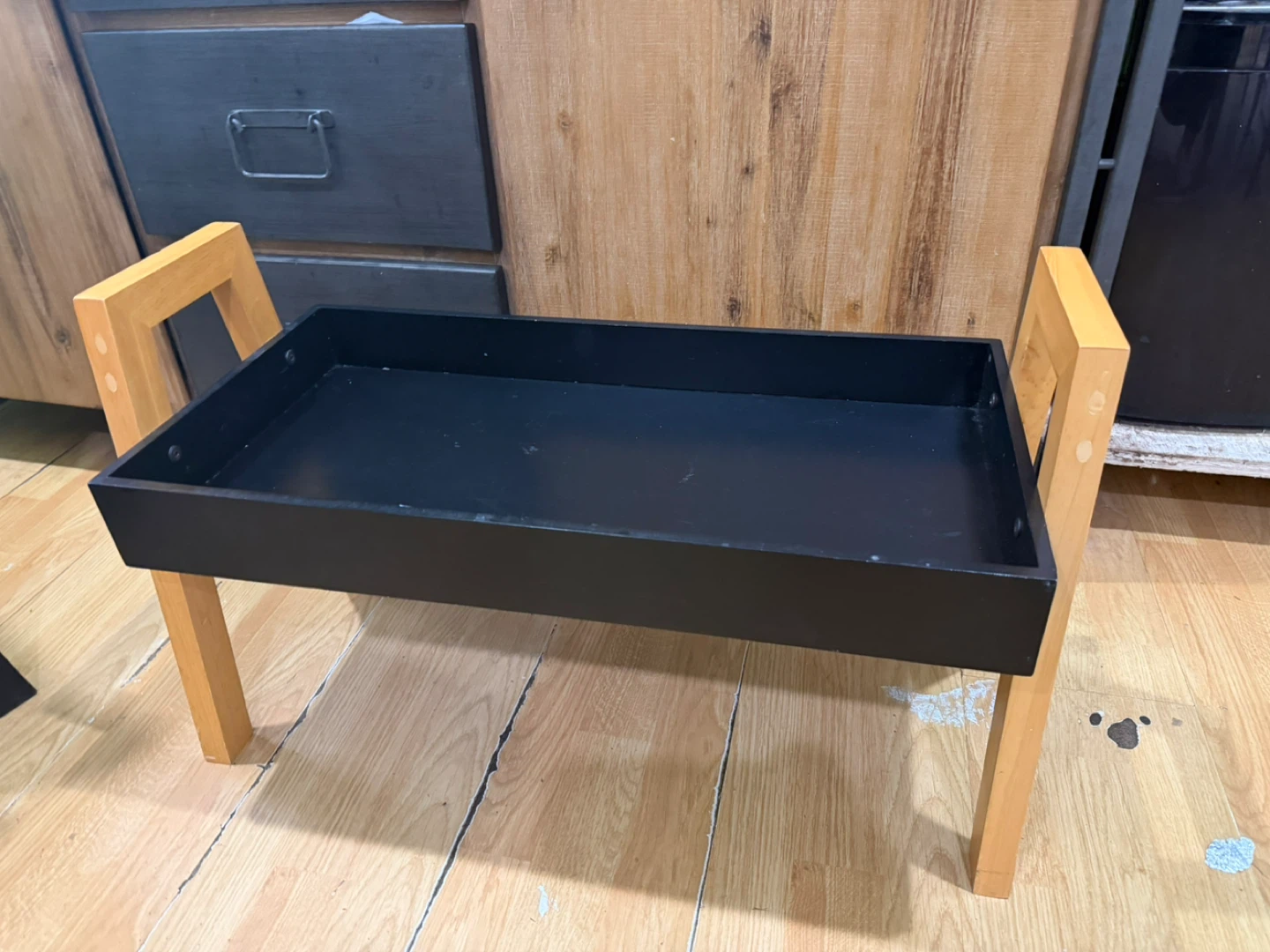 Wooden Tray Stand - Black and Natural Wood