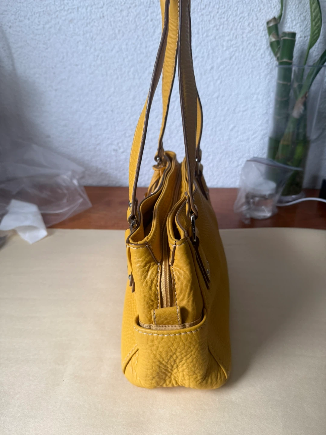 Vintage Fossil Yellow Leather Shoulder Bag - photo 4