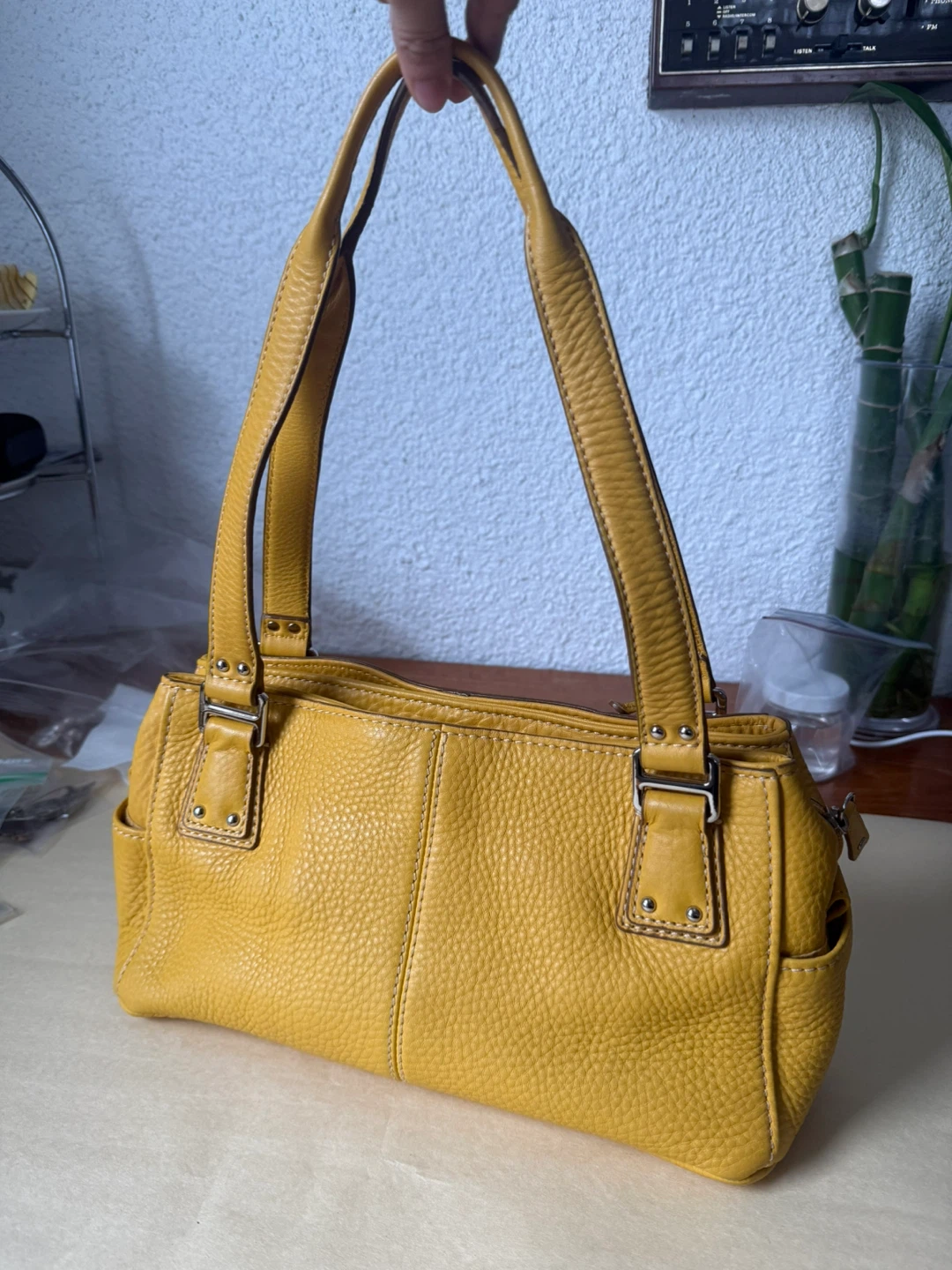 Vintage Fossil Yellow Leather Shoulder Bag - photo 2