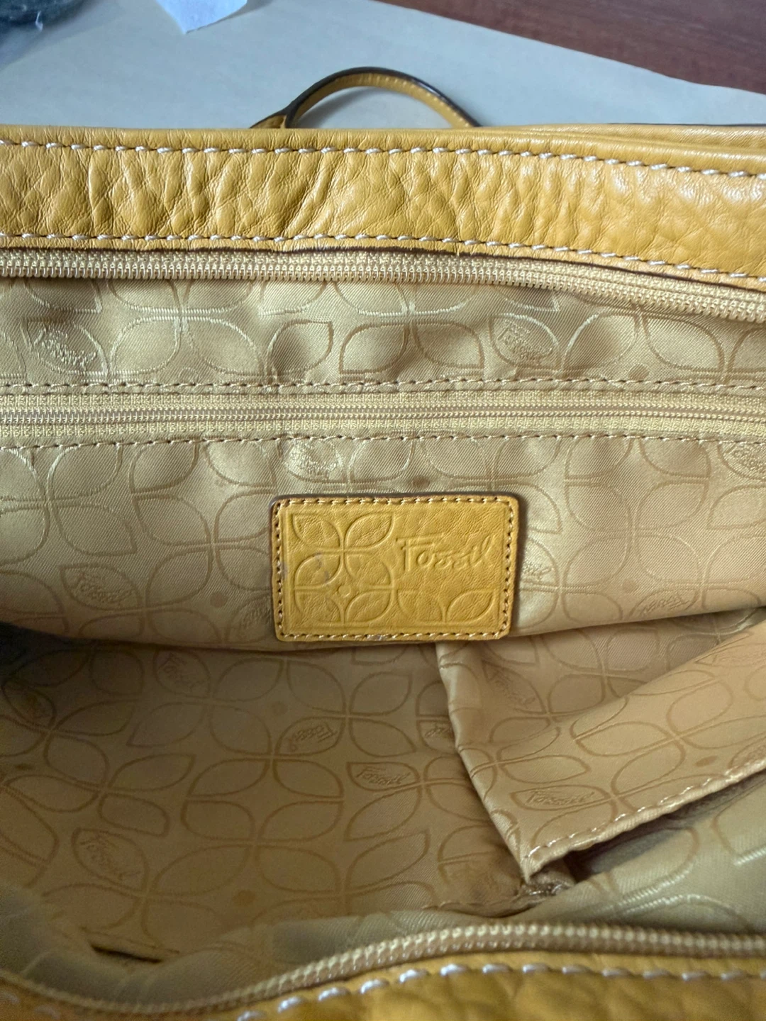 Vintage Fossil Yellow Leather Shoulder Bag - photo 5