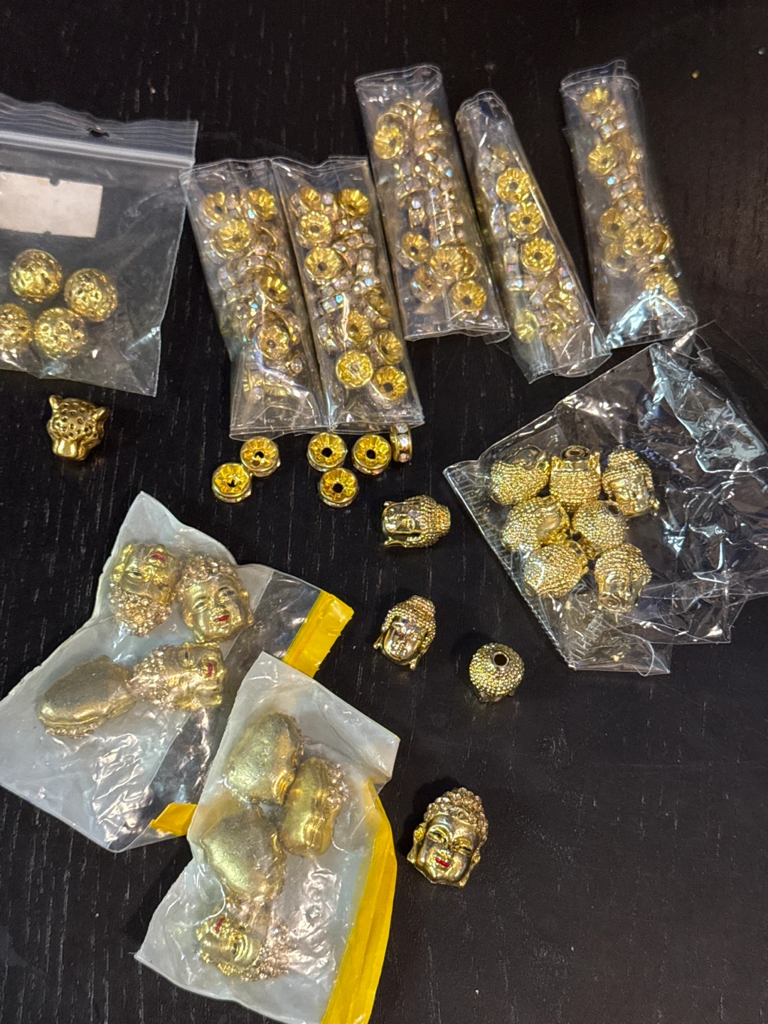 Gold Tone Buddha Head Charms & Beads
