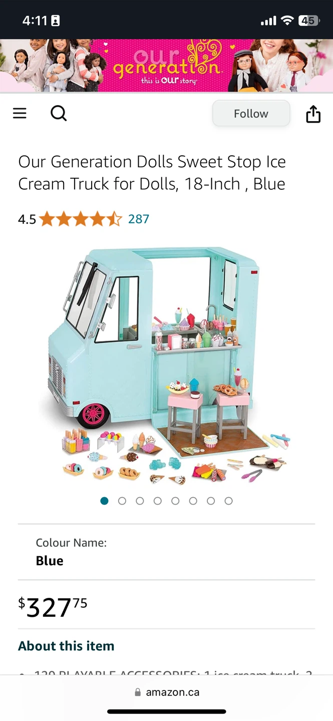 Our Generation Dolls Sweet Stop Ice Cream Truck (18-Inch, Blue)