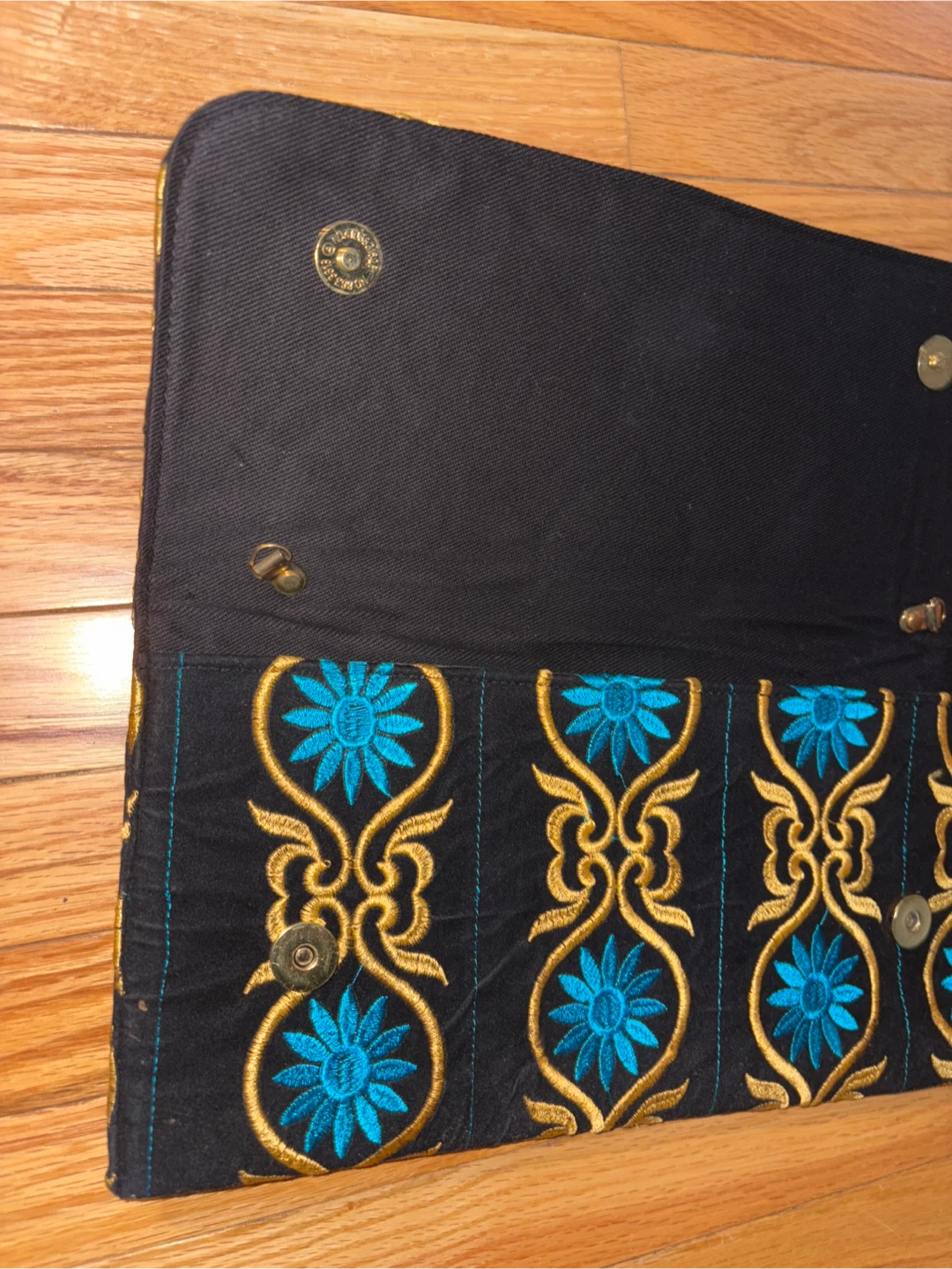 Embroidered Clutch Purse Black Blue Gold - photo 3