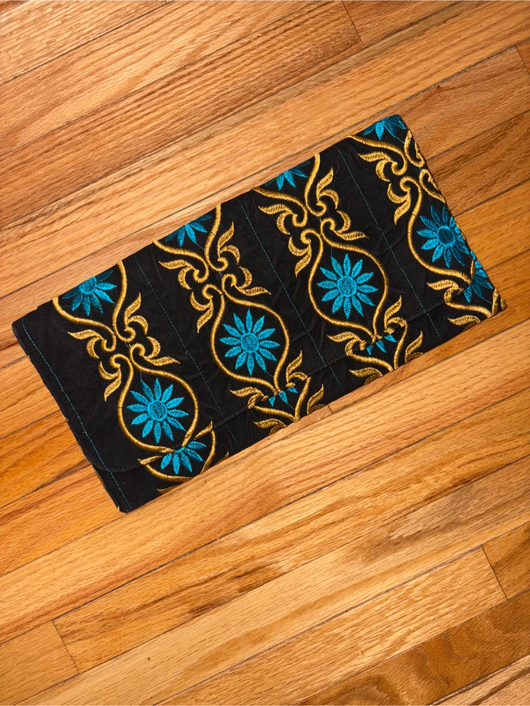 Embroidered Clutch Purse Black Blue Gold