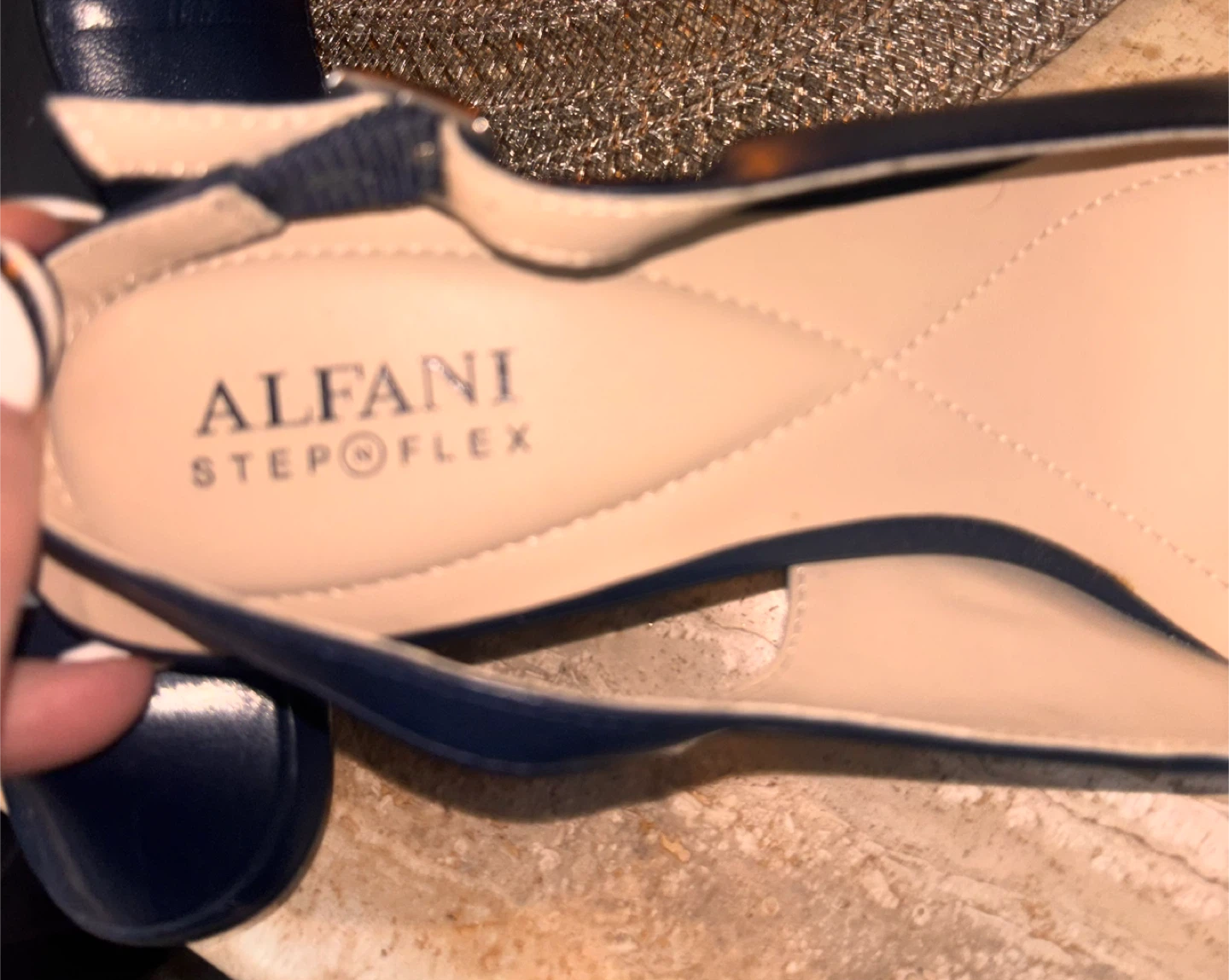 Alfani Step 'N Flex Navy Leather Slingback Heels - Size 9M - photo 4