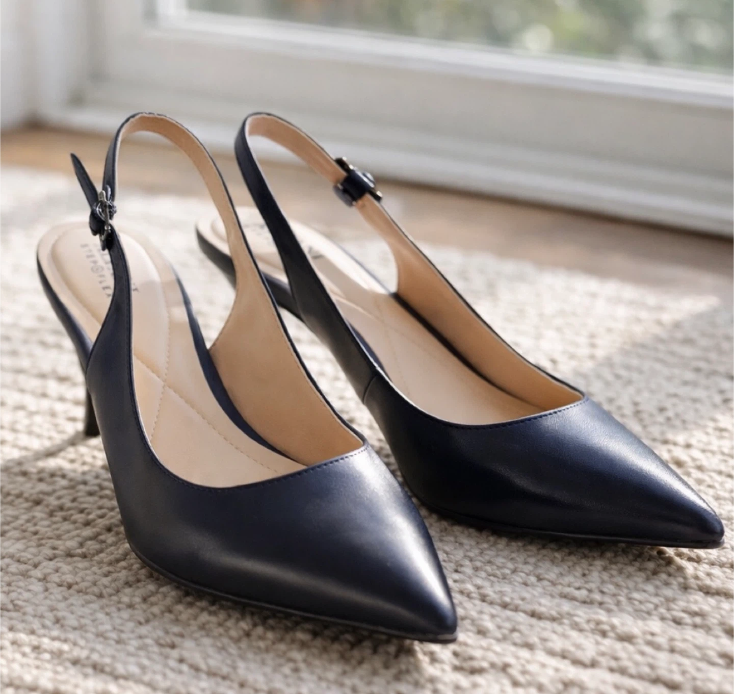 Alfani Step 'N Flex Navy Leather Slingback Heels - Size 9M